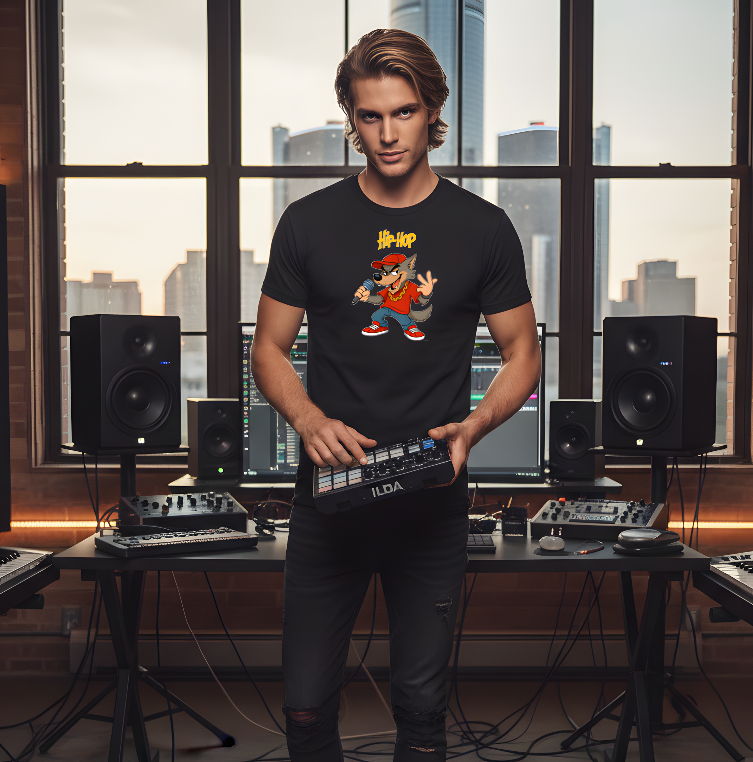 "Hip-Hop Wolf" T-Shirt — Cartoon Rapper Graphic Tee