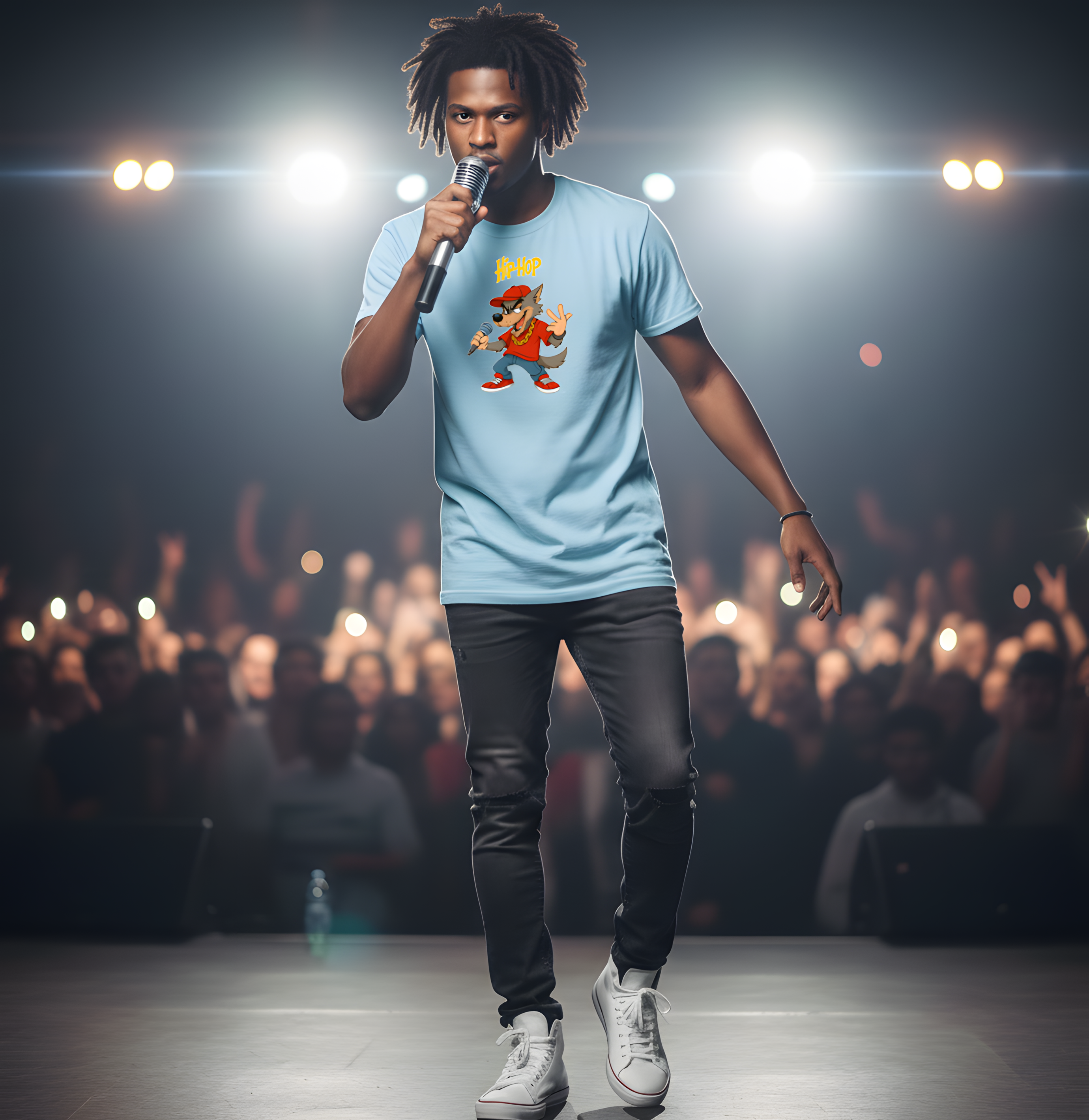 "Hip-Hop Wolf" T-Shirt — Cartoon Rapper Graphic Tee product thumbnail image "Hip-Hop Wolf" T-Shirt — Cartoon Rapper Graphic Tee product thumbnail image