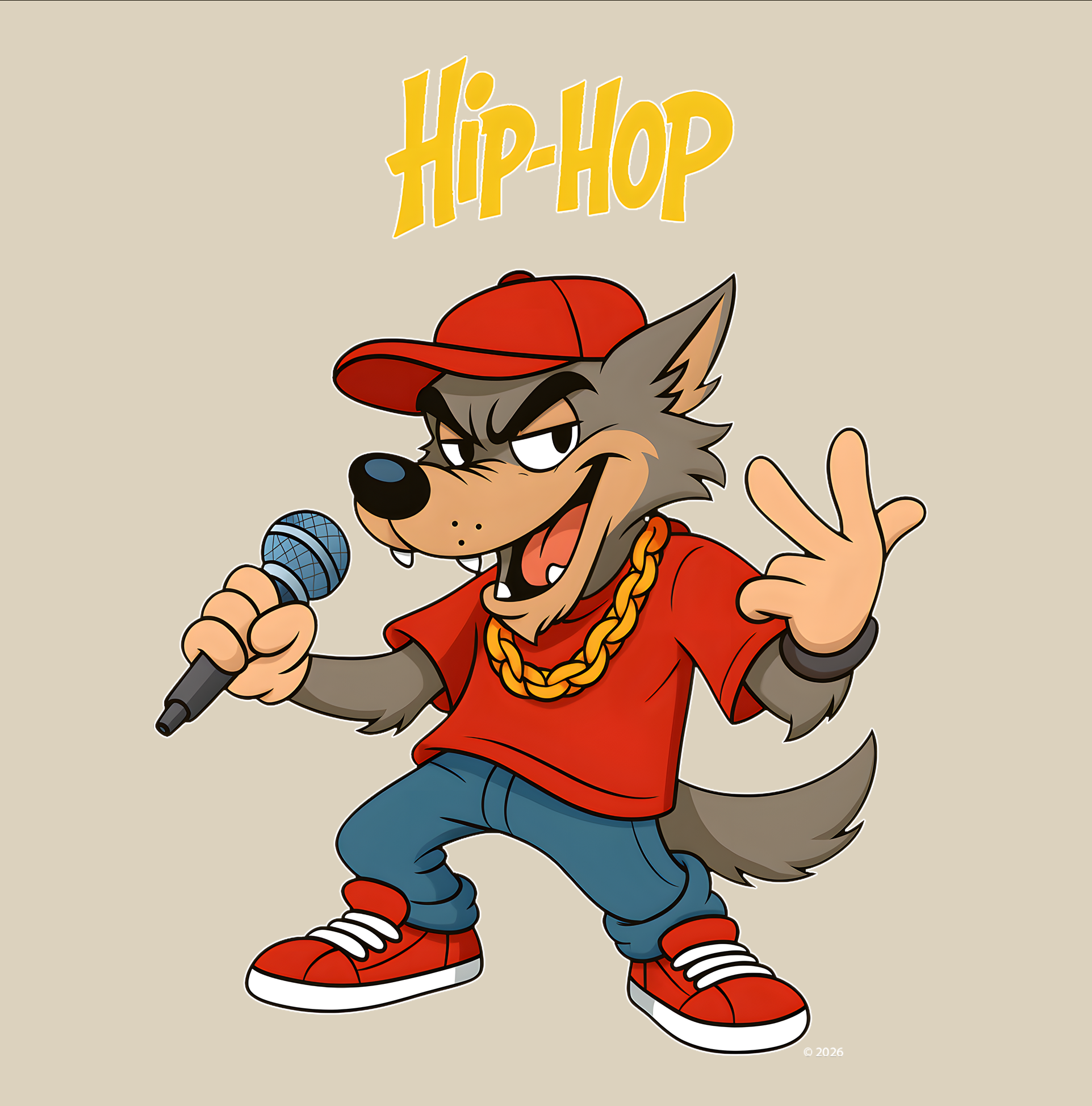 "Hip-Hop Wolf" T-Shirt — Cartoon Rapper Graphic Tee product thumbnail image "Hip-Hop Wolf" T-Shirt — Cartoon Rapper Graphic Tee product thumbnail image