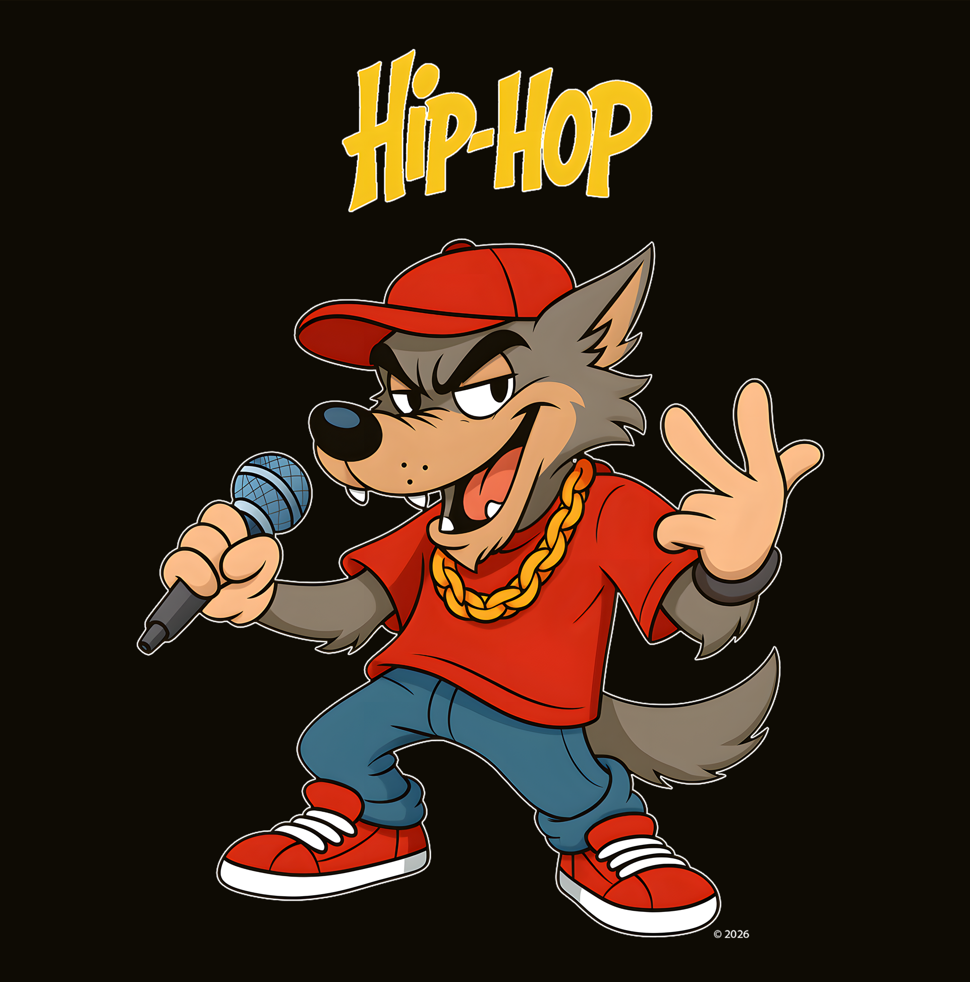 "Hip-Hop Wolf" T-Shirt — Cartoon Rapper Graphic Tee product thumbnail image "Hip-Hop Wolf" T-Shirt — Cartoon Rapper Graphic Tee product thumbnail image