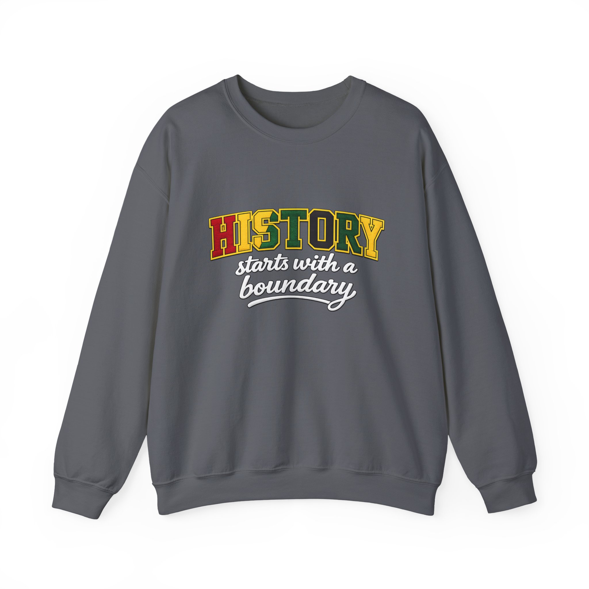 History Starts With a Boundary Sweatshirt — White Script Embroidered Varsity Crewneck | Black History Month product thumbnail image History Starts With a Boundary Sweatshirt — White Script Embroidered Varsity Crewneck | Black History Month product thumbnail image