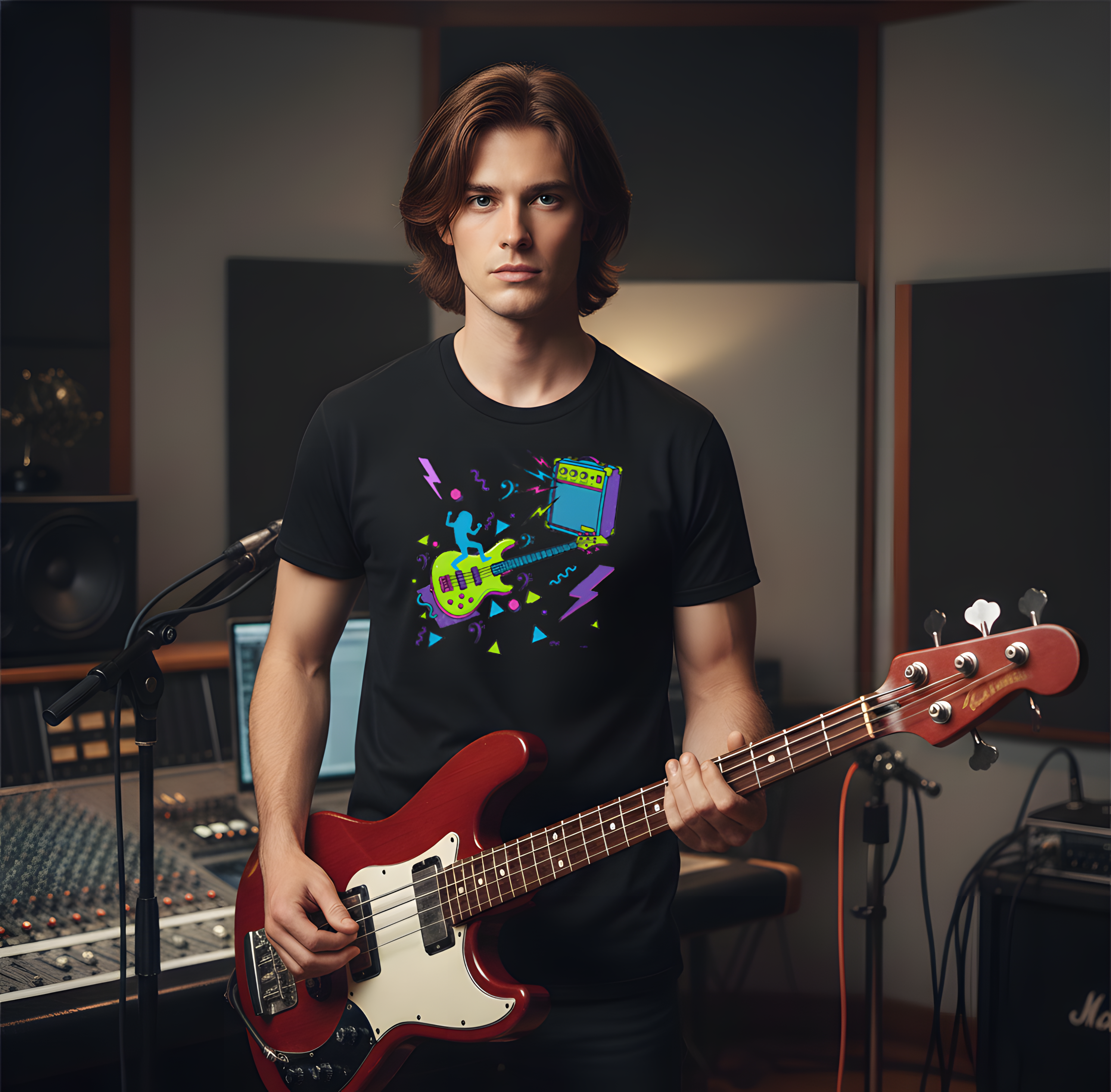 "Retro Neon Amp" Graphic Tee — Abstract Rock Music T‑Shirt product thumbnail image "Retro Neon Amp" Graphic Tee — Abstract Rock Music T‑Shirt product thumbnail image