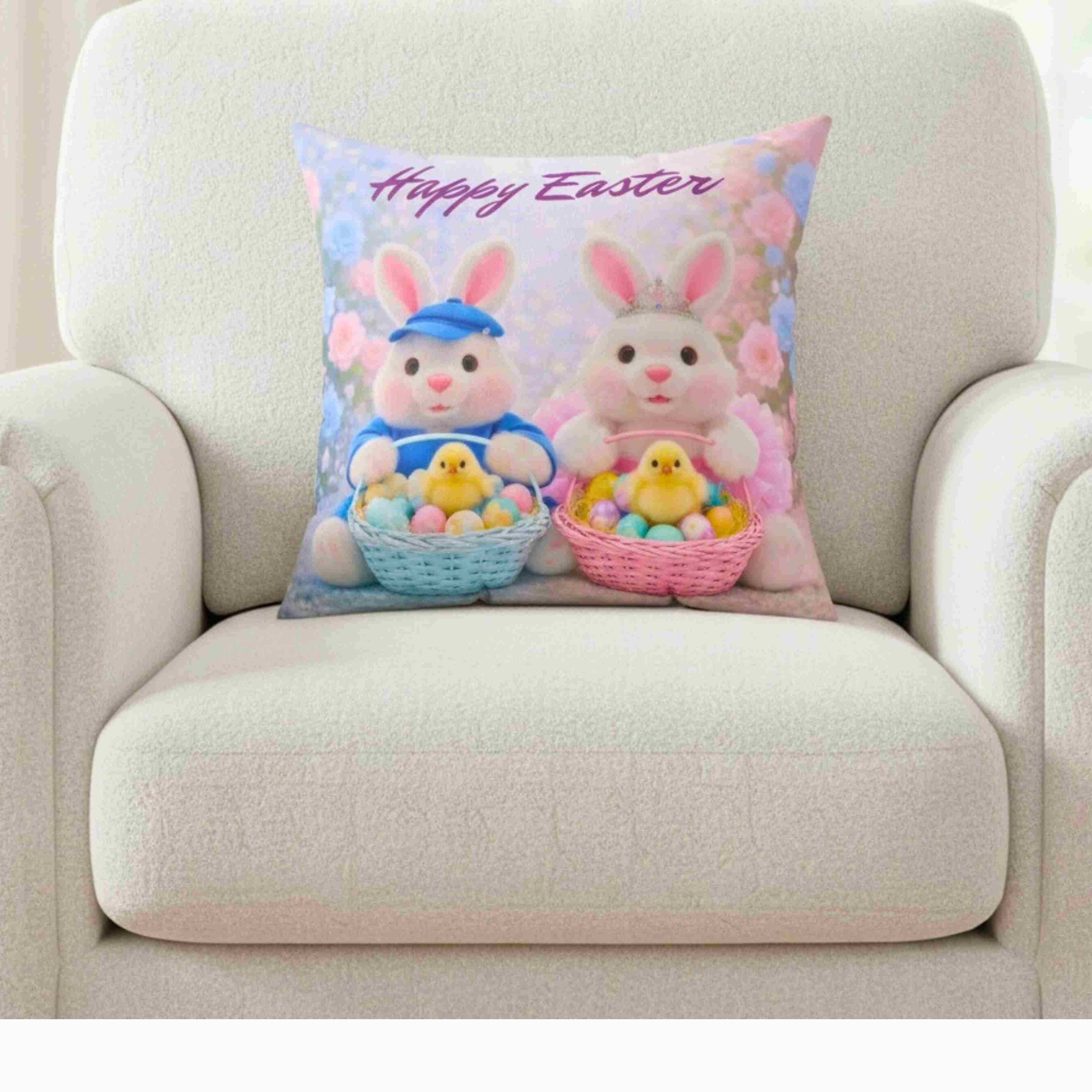 Easter Bunny X 2 Pillow - 'Happy Easter' Plush Holiday Throw Cushion product thumbnail image Easter Bunny X 2 Pillow - 'Happy Easter' Plush Holiday Throw Cushion product thumbnail image
