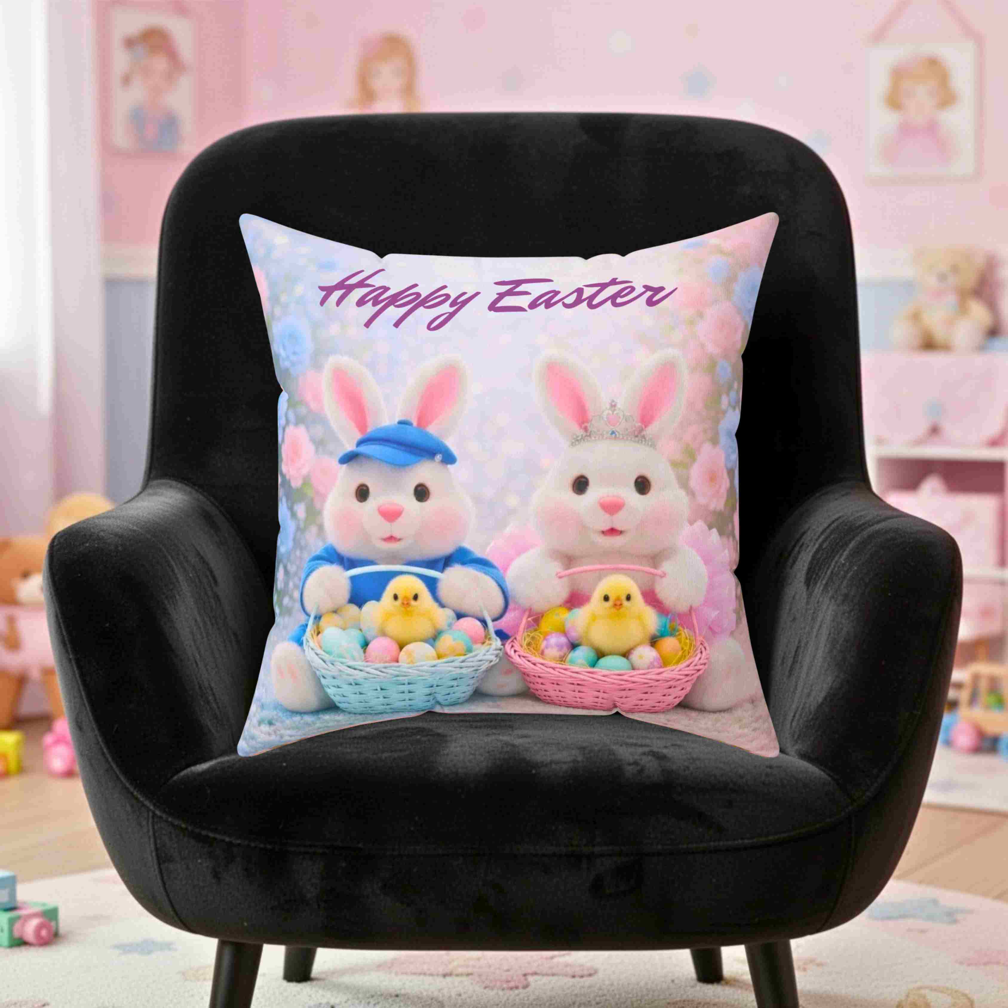 Easter Bunny X 2 Pillow - 'Happy Easter' Plush Holiday Throw Cushion