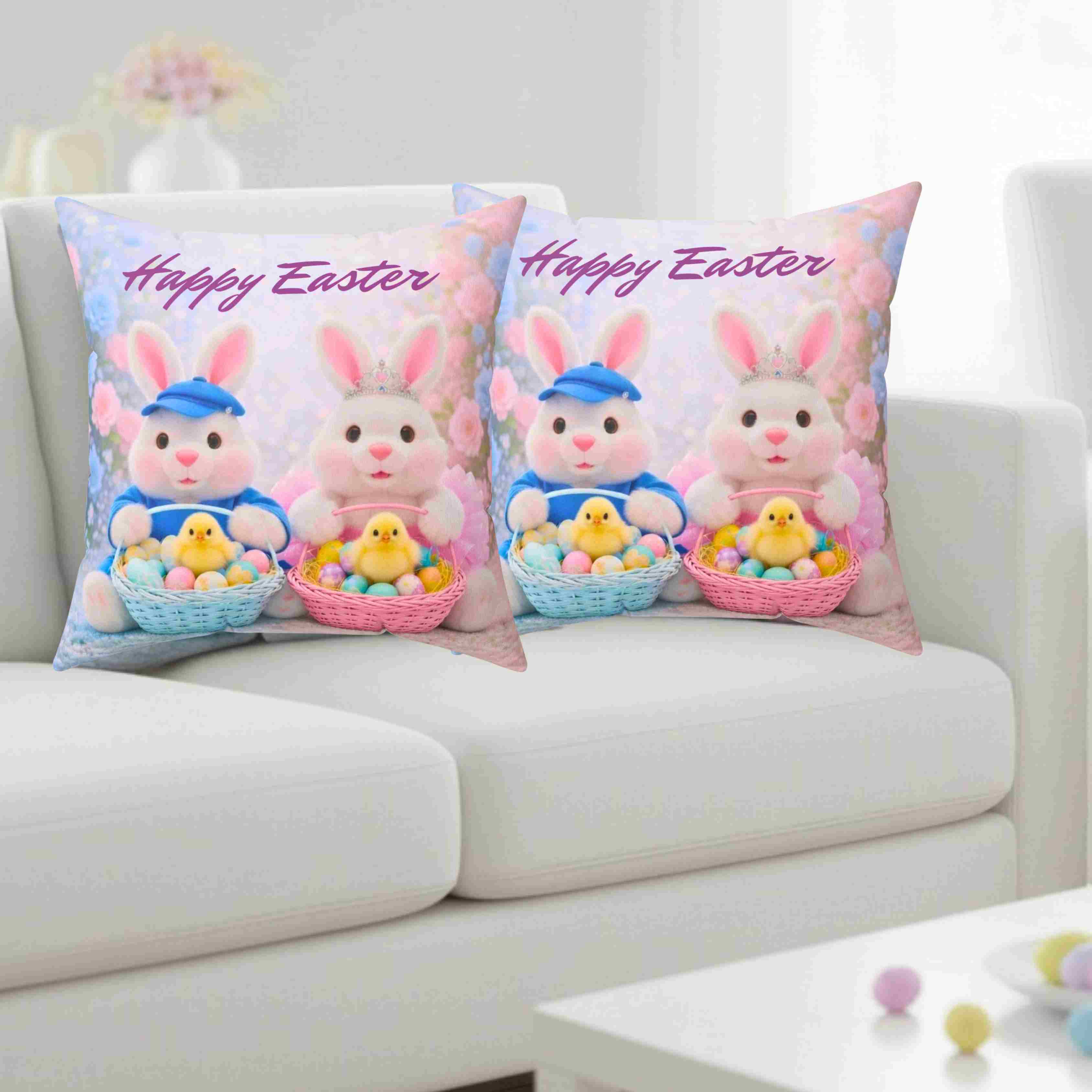 Easter Bunny X 2 Pillow - 'Happy Easter' Plush Holiday Throw Cushion product thumbnail image
