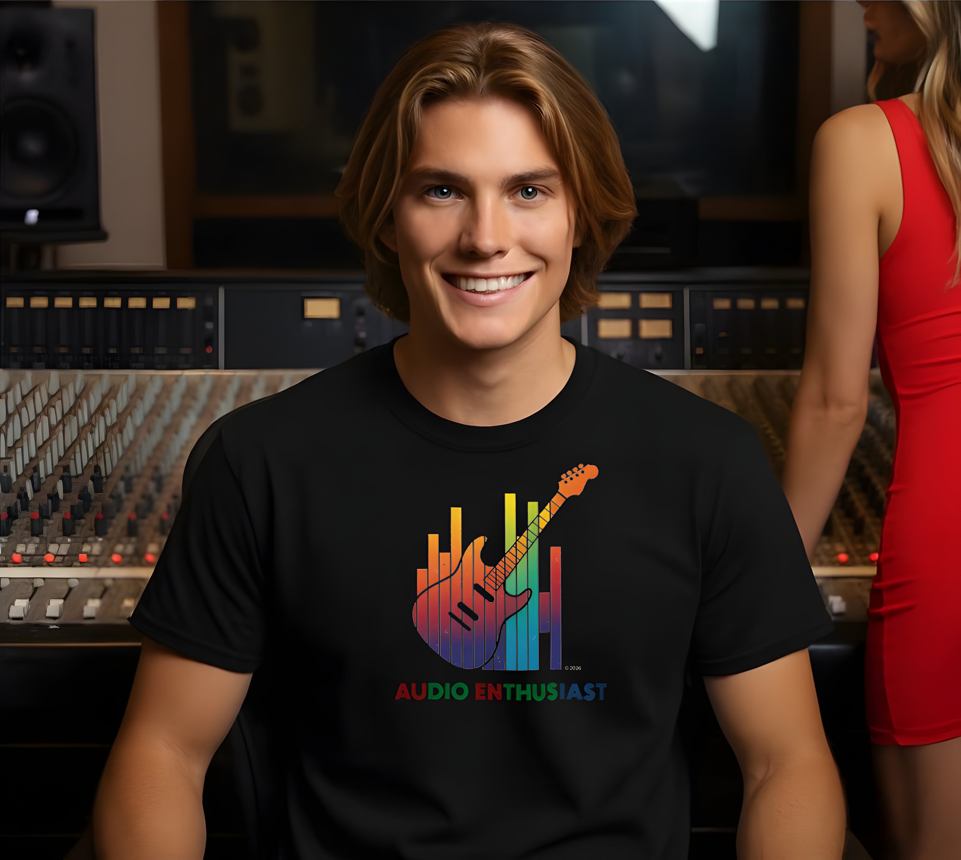 "Audio Enthusiast" T-Shirt — Rainbow Guitar Soundwave Tee