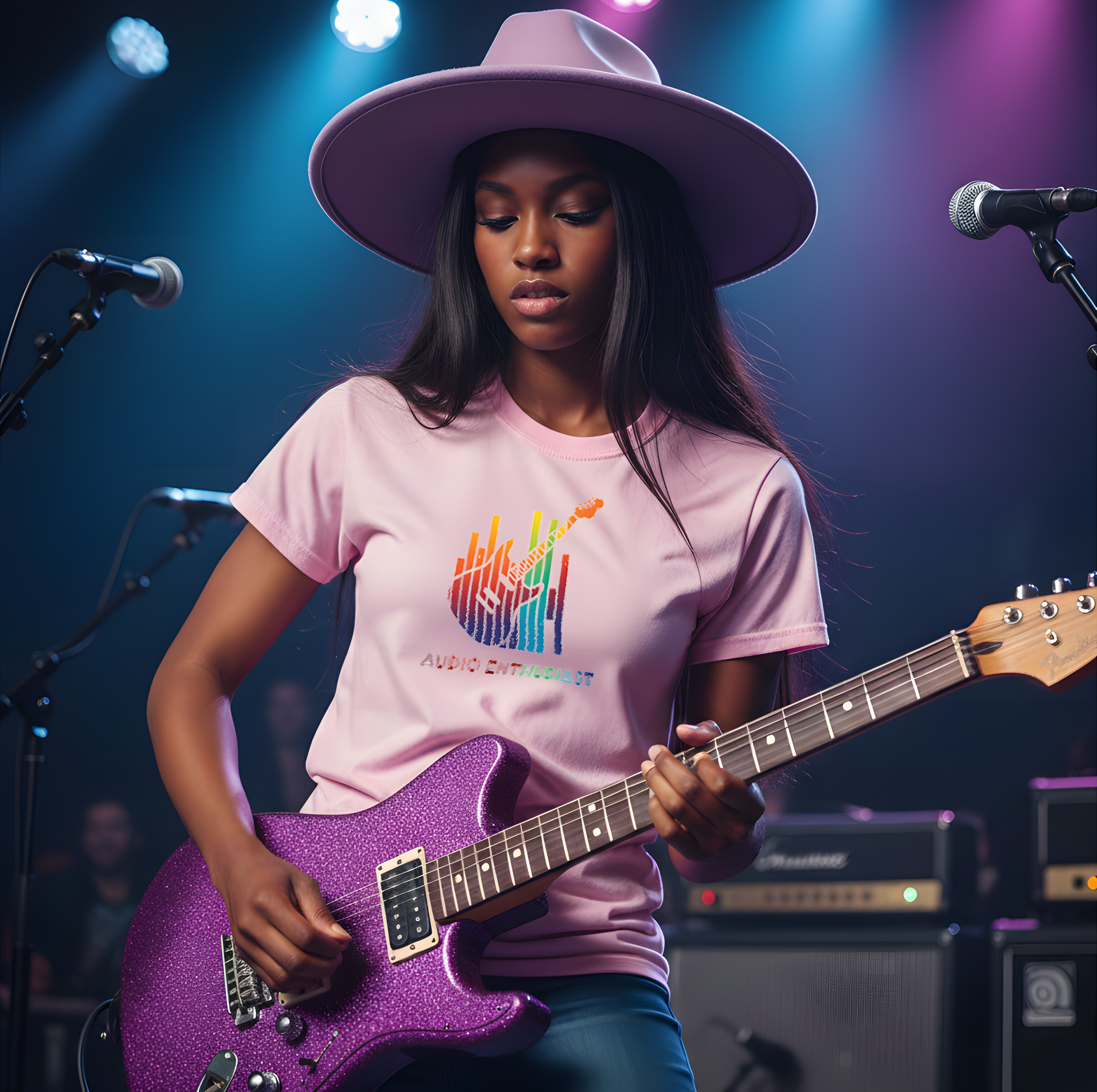 "Audio Enthusiast" T-Shirt — Rainbow Guitar Soundwave Tee product thumbnail image