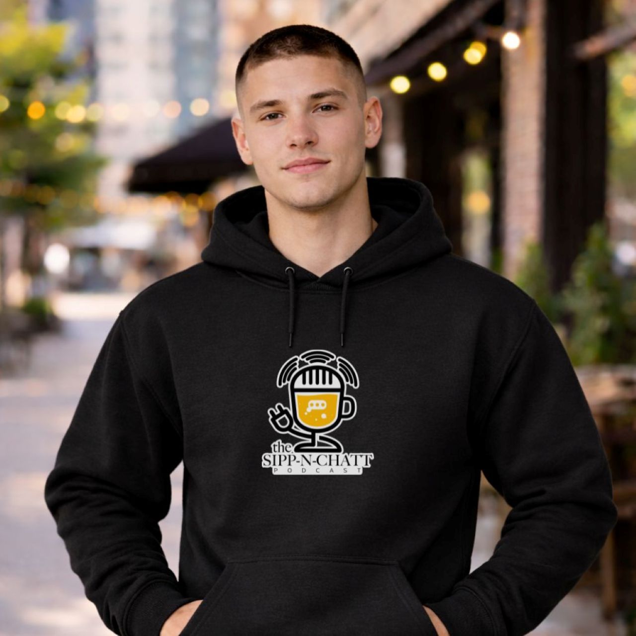 Sipp-N-Chatt Unisex Hoodie-Black product thumbnail image Sipp-N-Chatt Unisex Hoodie-Black product thumbnail image