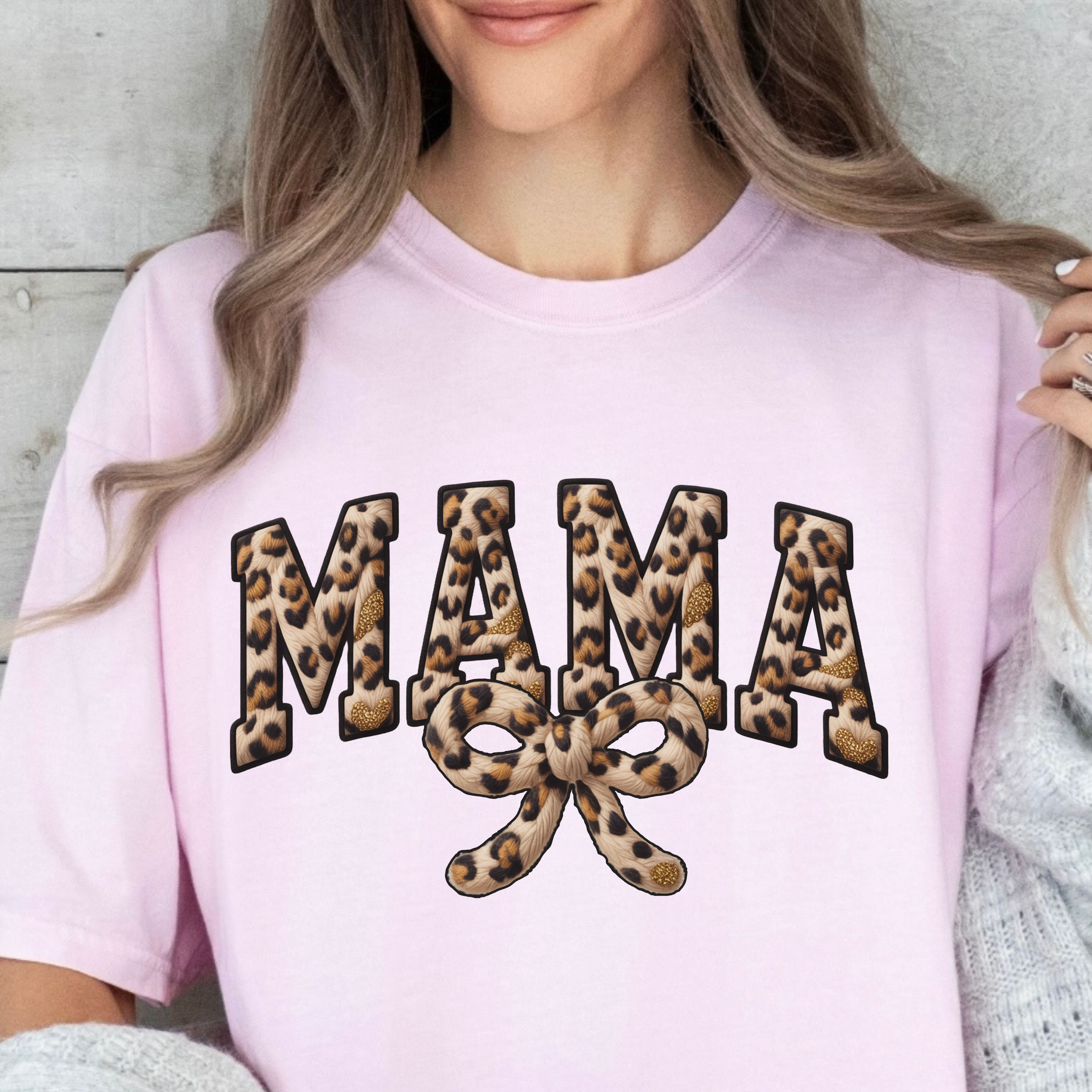 Mama Leopard Print T-Shirt — 'MAMA' Bow Graphic Tee for Moms product thumbnail image