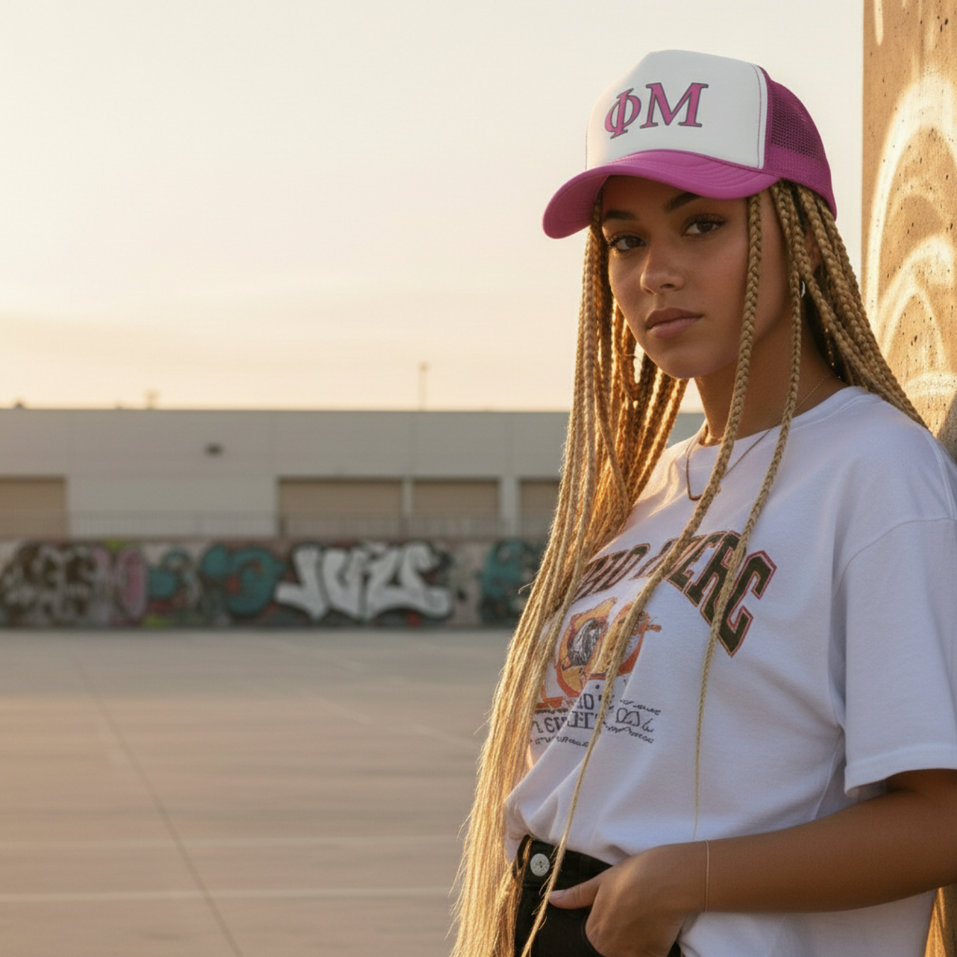 Phi Mu Greek Letters Trucker Cap | Sorority Letters Mesh Hat product thumbnail image