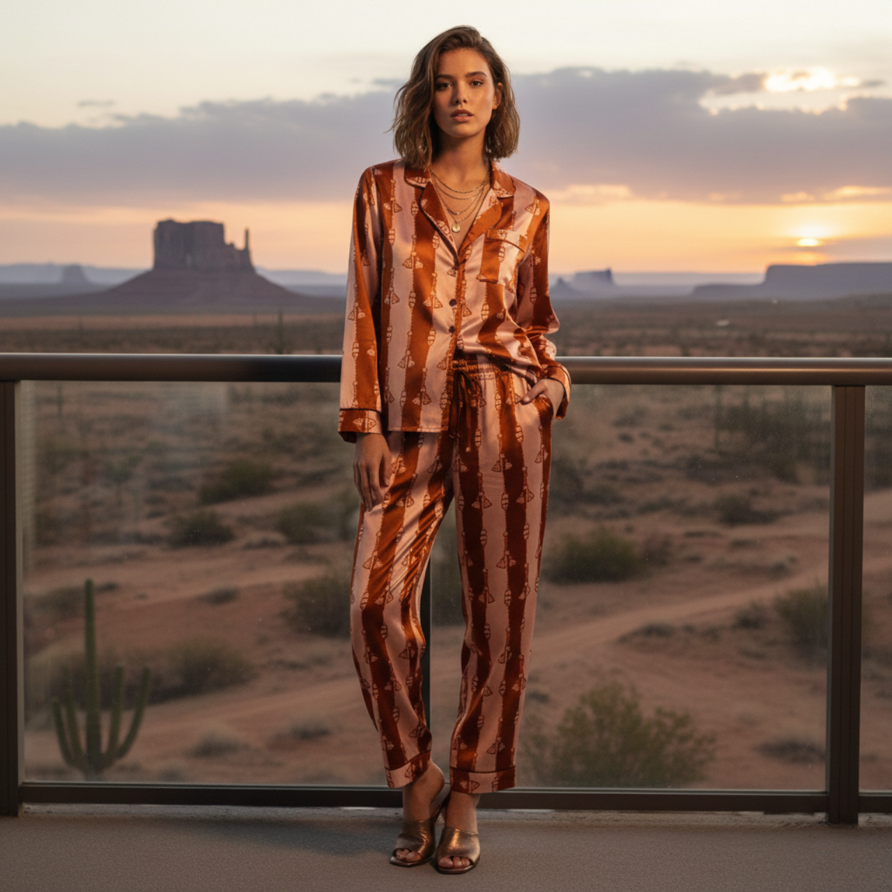 Western Pattern Satin Pajamas Western Pattern Satin Pajamas