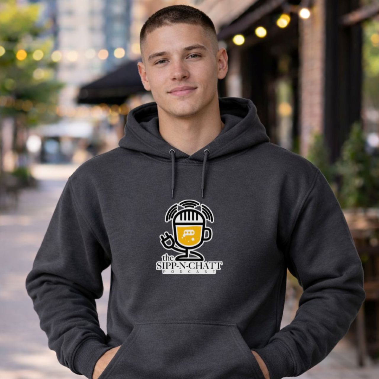 Sipp-N-Chatt Unisex Hoodie-Charcoal product thumbnail image
