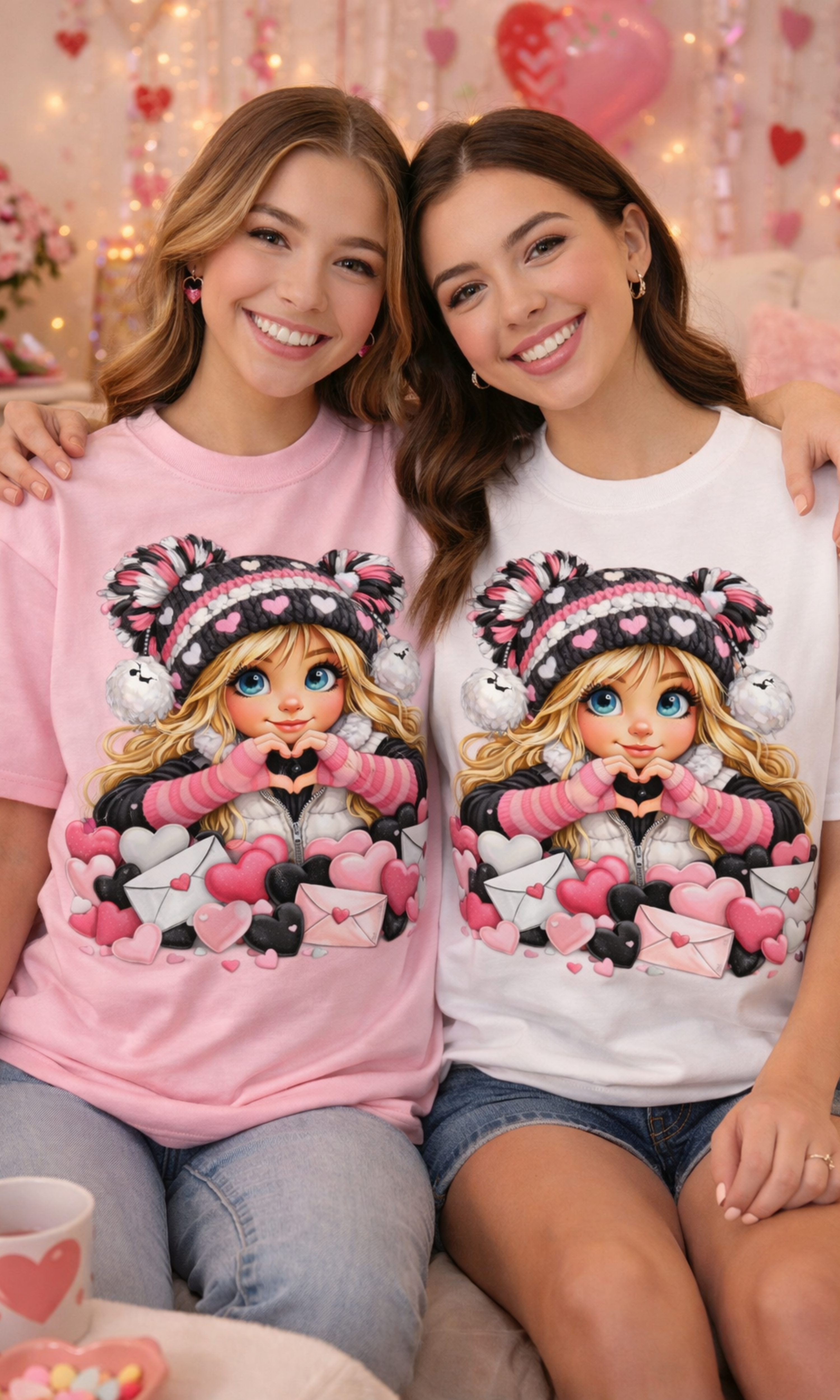 Valentine Girl Cuteheart T-Shirt — Cute Winter Hat Graphic Tee