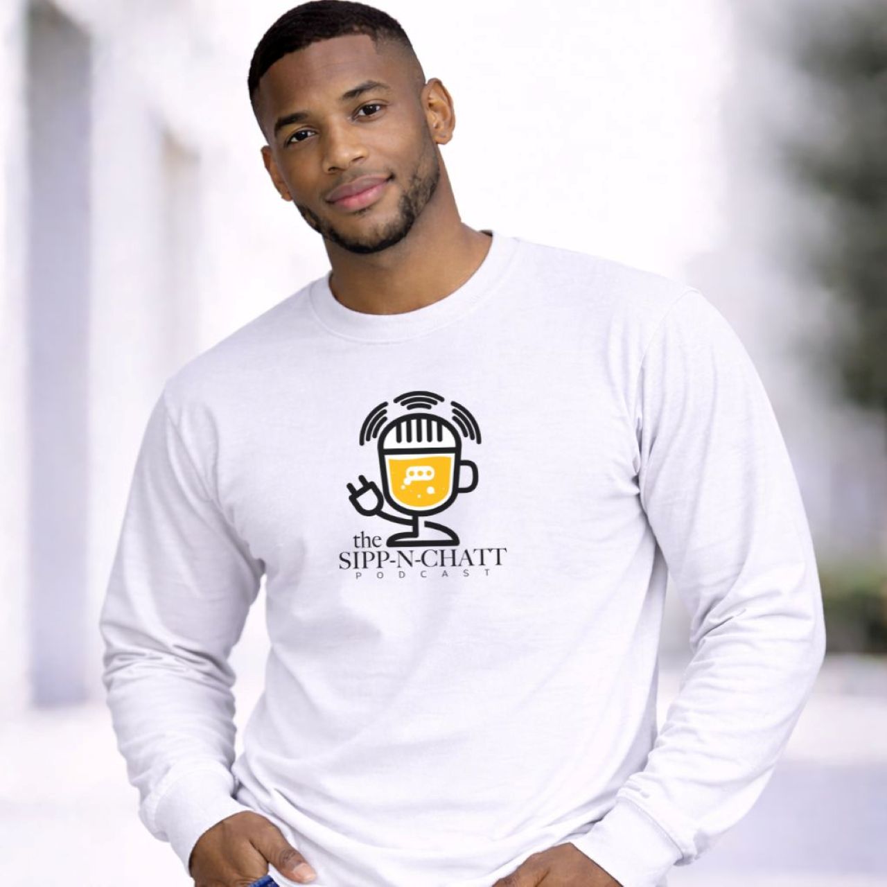Sipp-N-Chatt Unisex Long Sleeve Tee-White product thumbnail image Sipp-N-Chatt Unisex Long Sleeve Tee-White product thumbnail image