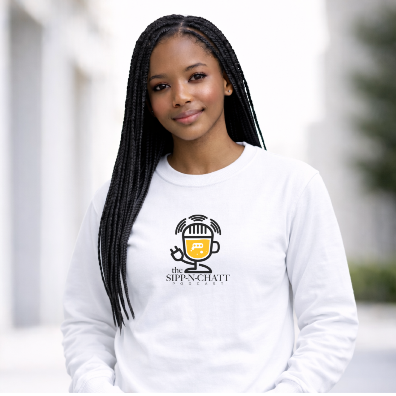 Sipp-N-Chatt Unisex Long Sleeve Tee-White product thumbnail image Sipp-N-Chatt Unisex Long Sleeve Tee-White product thumbnail image