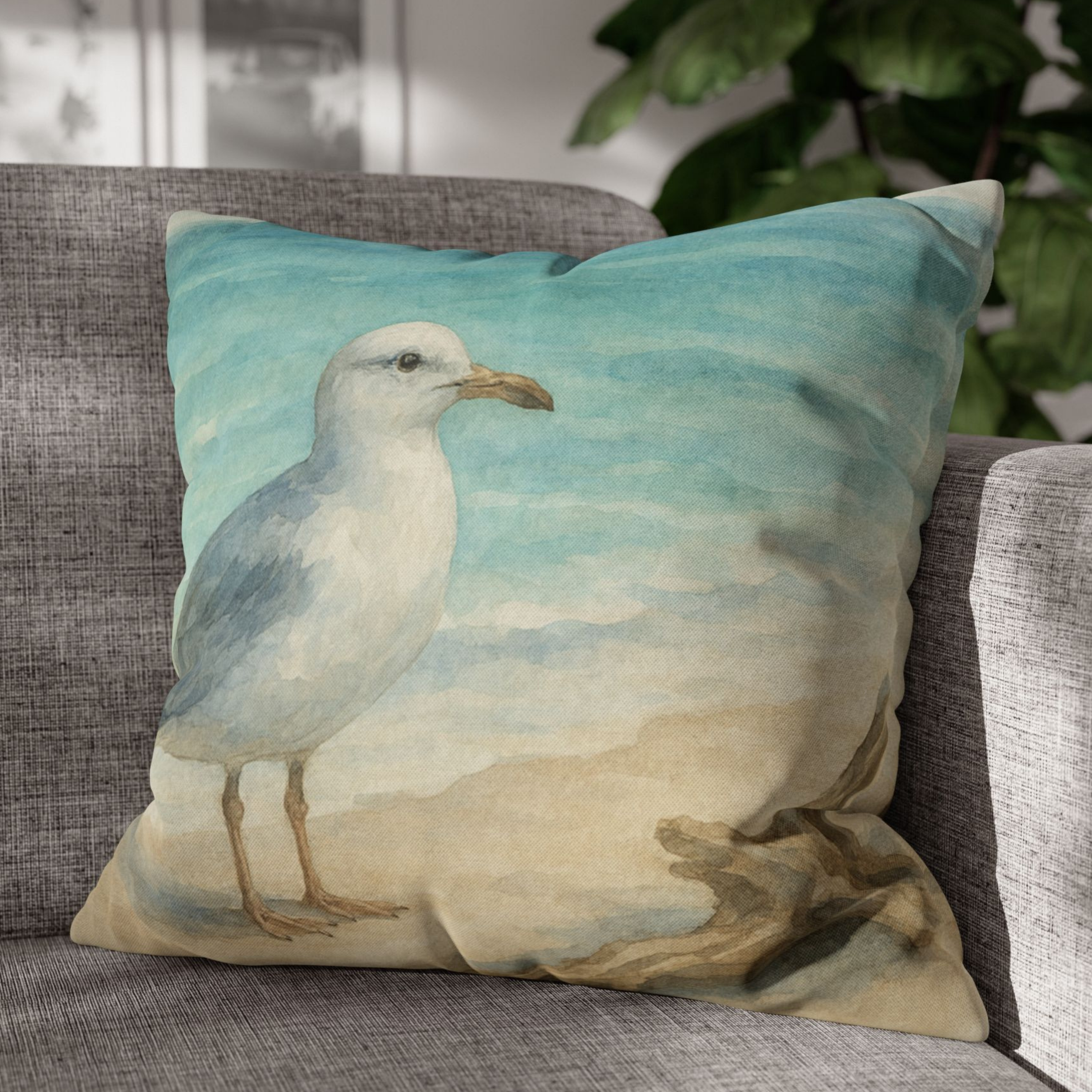 Coastal Seagull Art Pillow Accent Pillows, 4 sizes