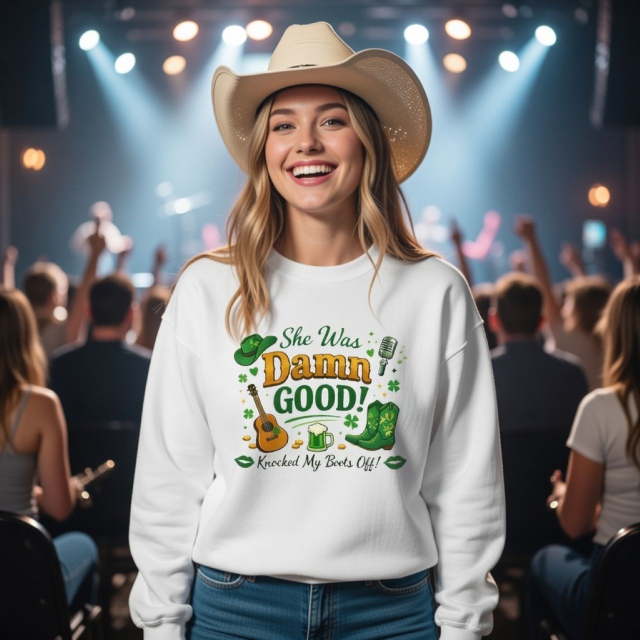 Cute Country Girl Sweatshirt – Vintage Western Graphic Crewneck | St. Patrick’s Cowgirl Pullover product thumbnail image Cute Country Girl Sweatshirt – Vintage Western Graphic Crewneck | St. Patrick’s Cowgirl Pullover product thumbnail image