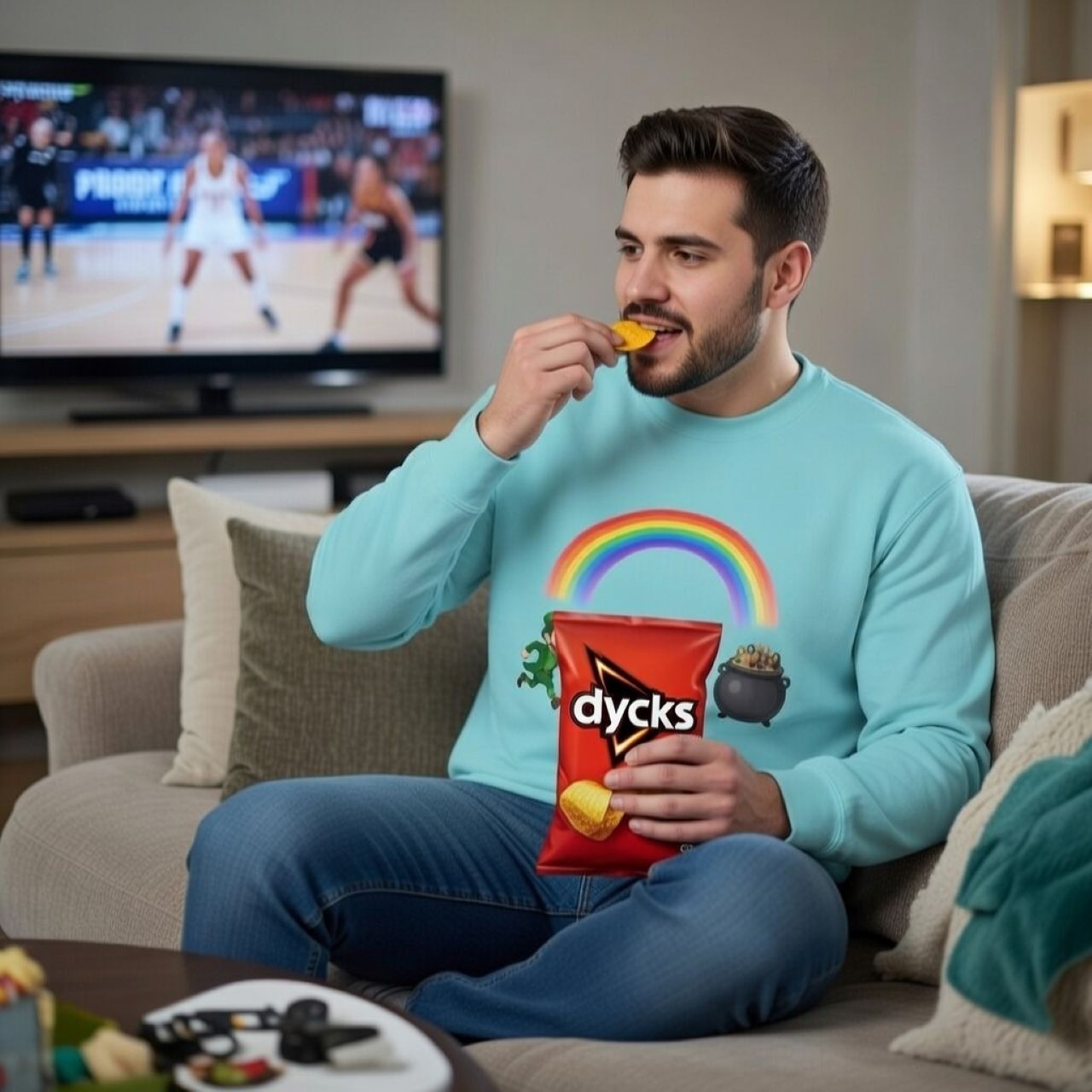 Horniest Man Alive (HMA) Sweatshirt – Funny St. Patrick’s Day Rainbow Leprechaun Crewneck for Pub Crawls &amp; Parties product thumbnail image