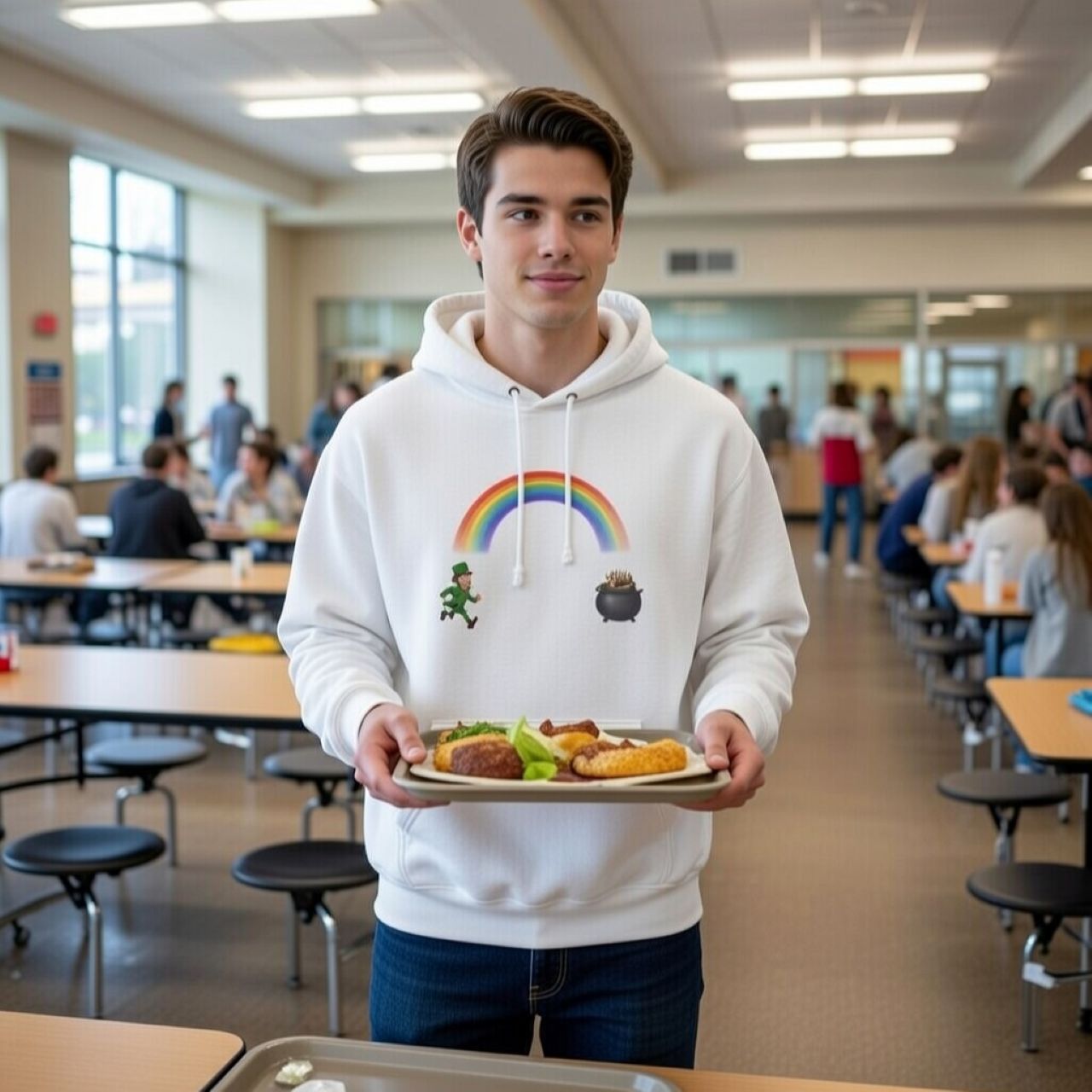 Horniest Man Alive (HMA) Hoodie – Funny St. Patrick’s Day Rainbow Leprechaun Pullover for Pub Crawls &amp; Parties product thumbnail image