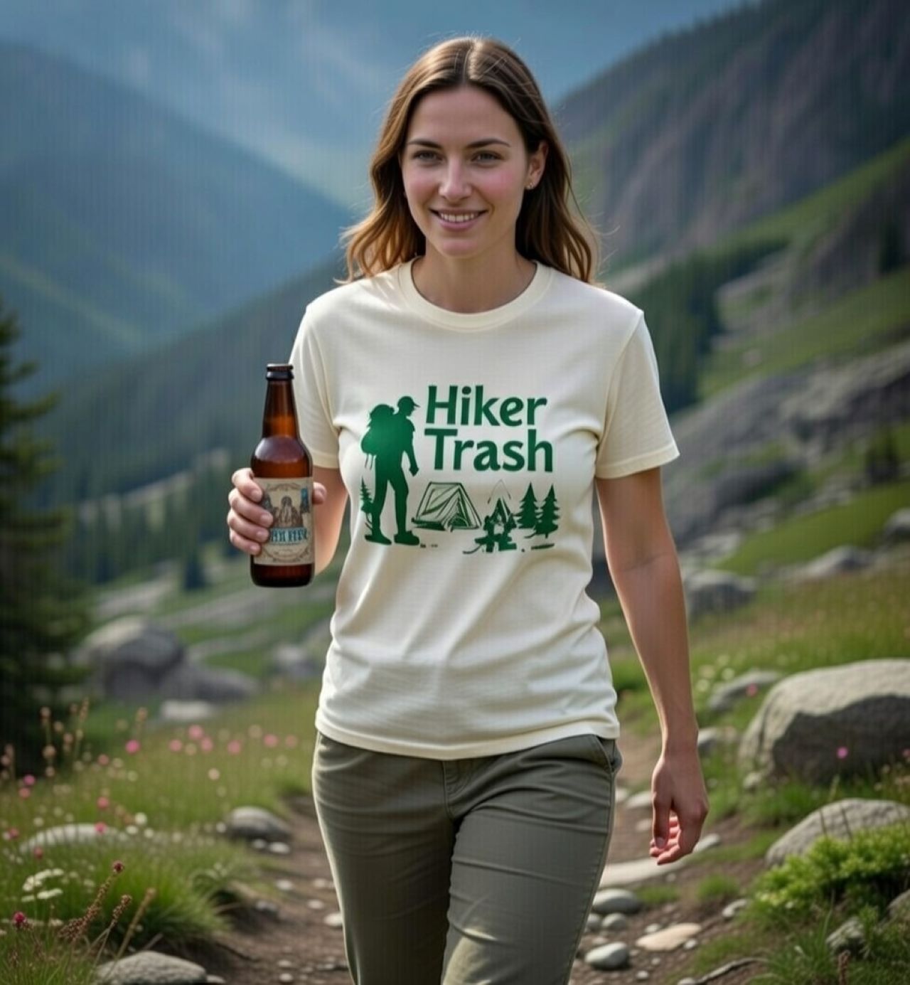 I AM – Hiker Trash T-Shirt — Funny Camping Tee with Backpacker &amp; Tent Graphic