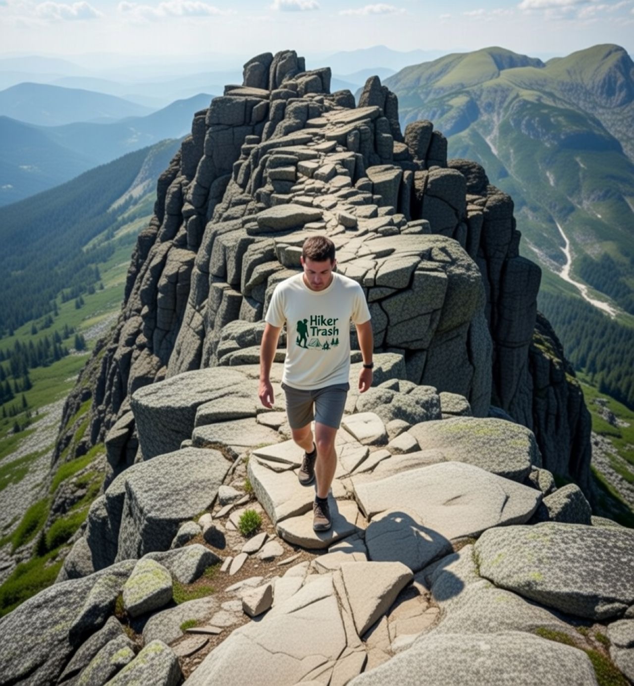 I AM – Hiker Trash T-Shirt — Funny Camping Tee with Backpacker &amp; Tent Graphic product thumbnail image