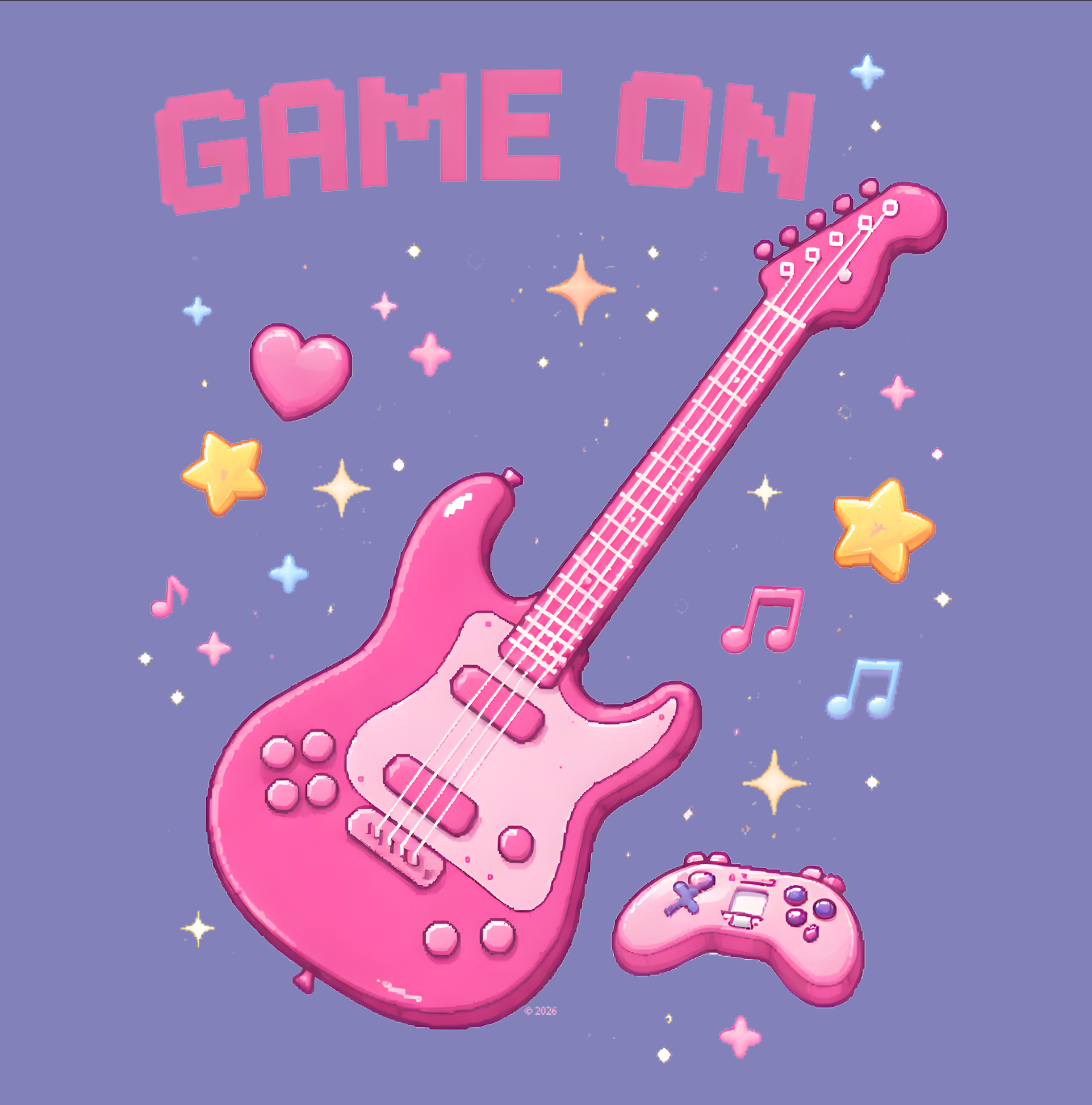 "Game On" Pink Guitar T-Shirt product thumbnail image