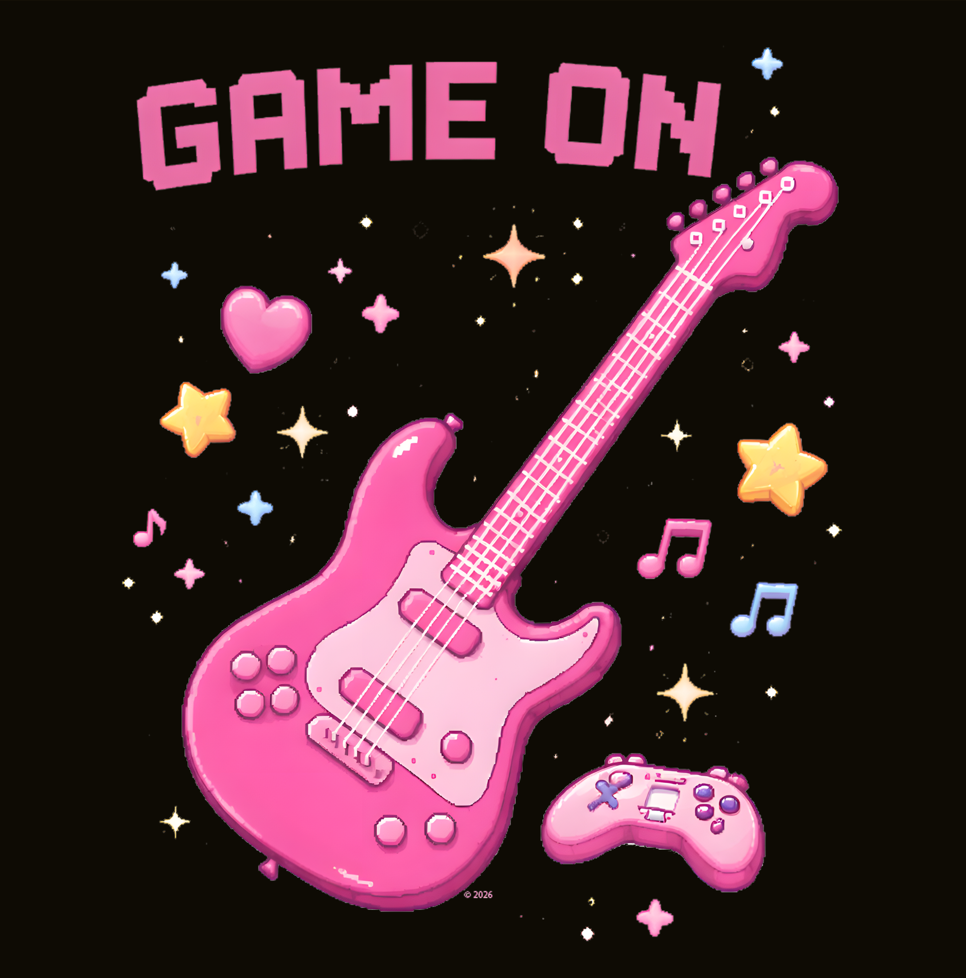 "Game On" Pink Guitar T-Shirt product thumbnail image "Game On" Pink Guitar T-Shirt product thumbnail image