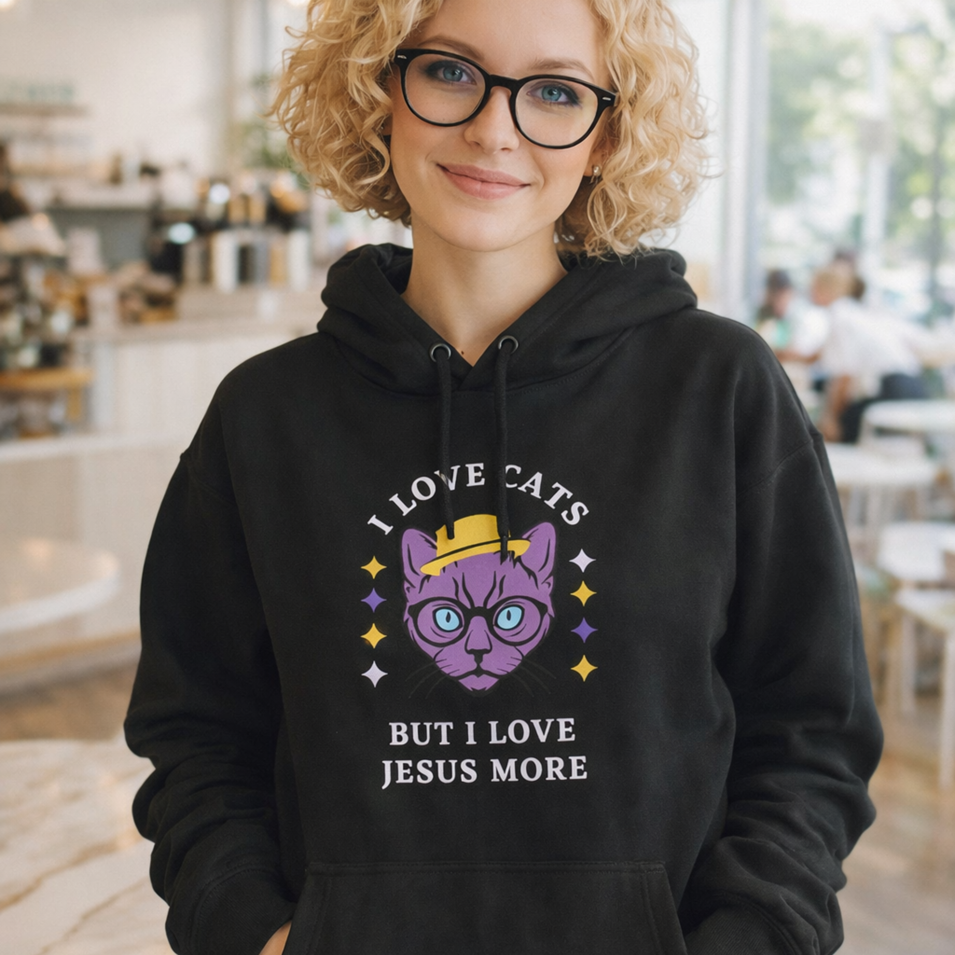 'Jesus Over Cats' Midweight Hoodie product thumbnail image