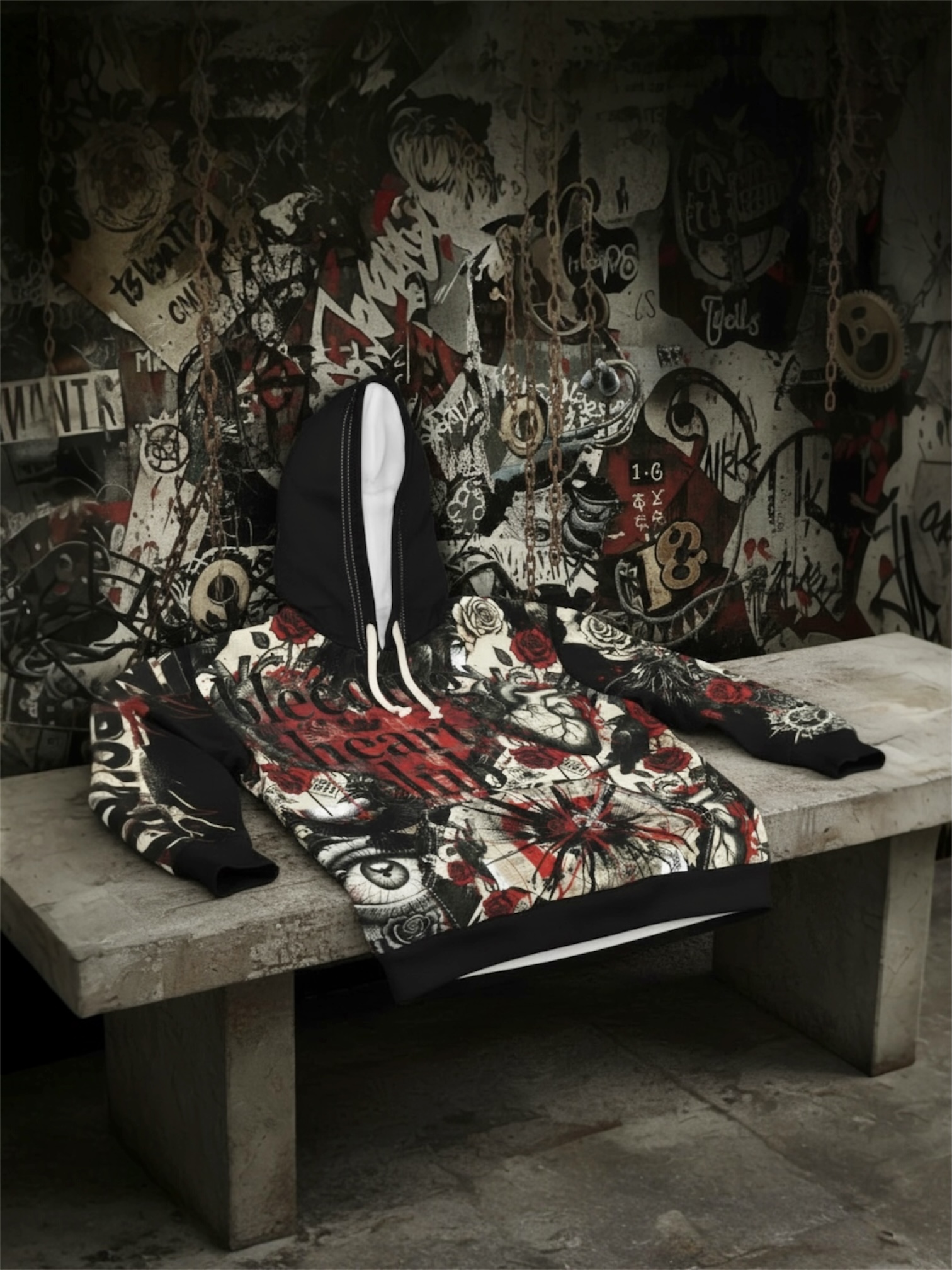 “Bleeding Heart Club” Retro Grunge Hoodie — Trashpolka Pullover product thumbnail image