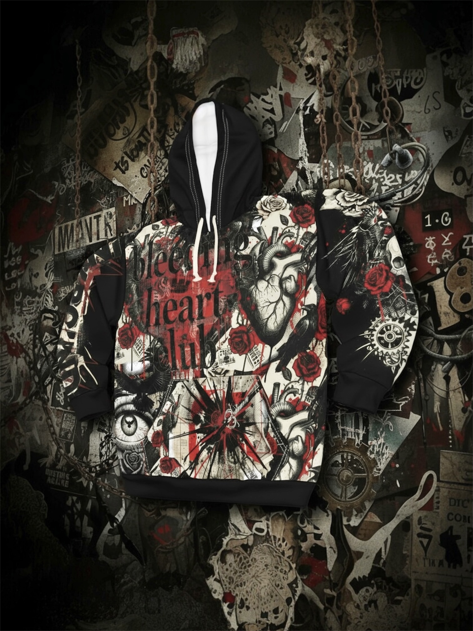 “Bleeding Heart Club” Retro Grunge Hoodie — Trashpolka Pullover product thumbnail image