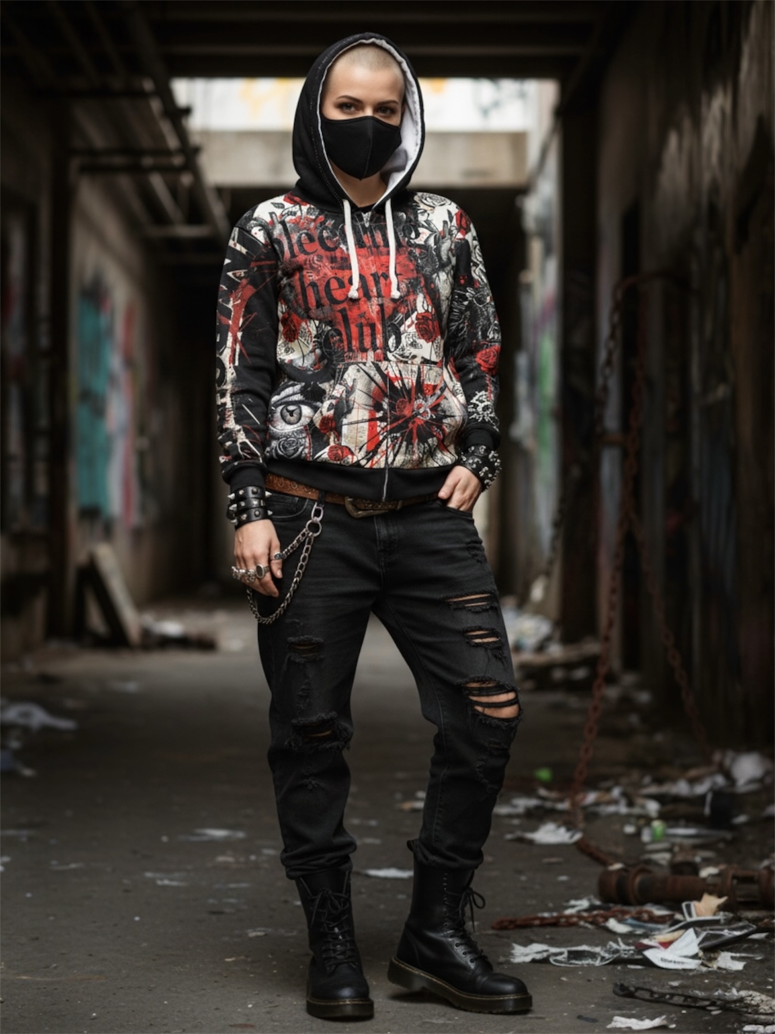 “Bleeding Heart Club” Retro Grunge Hoodie — Trashpolka Pullover product thumbnail image