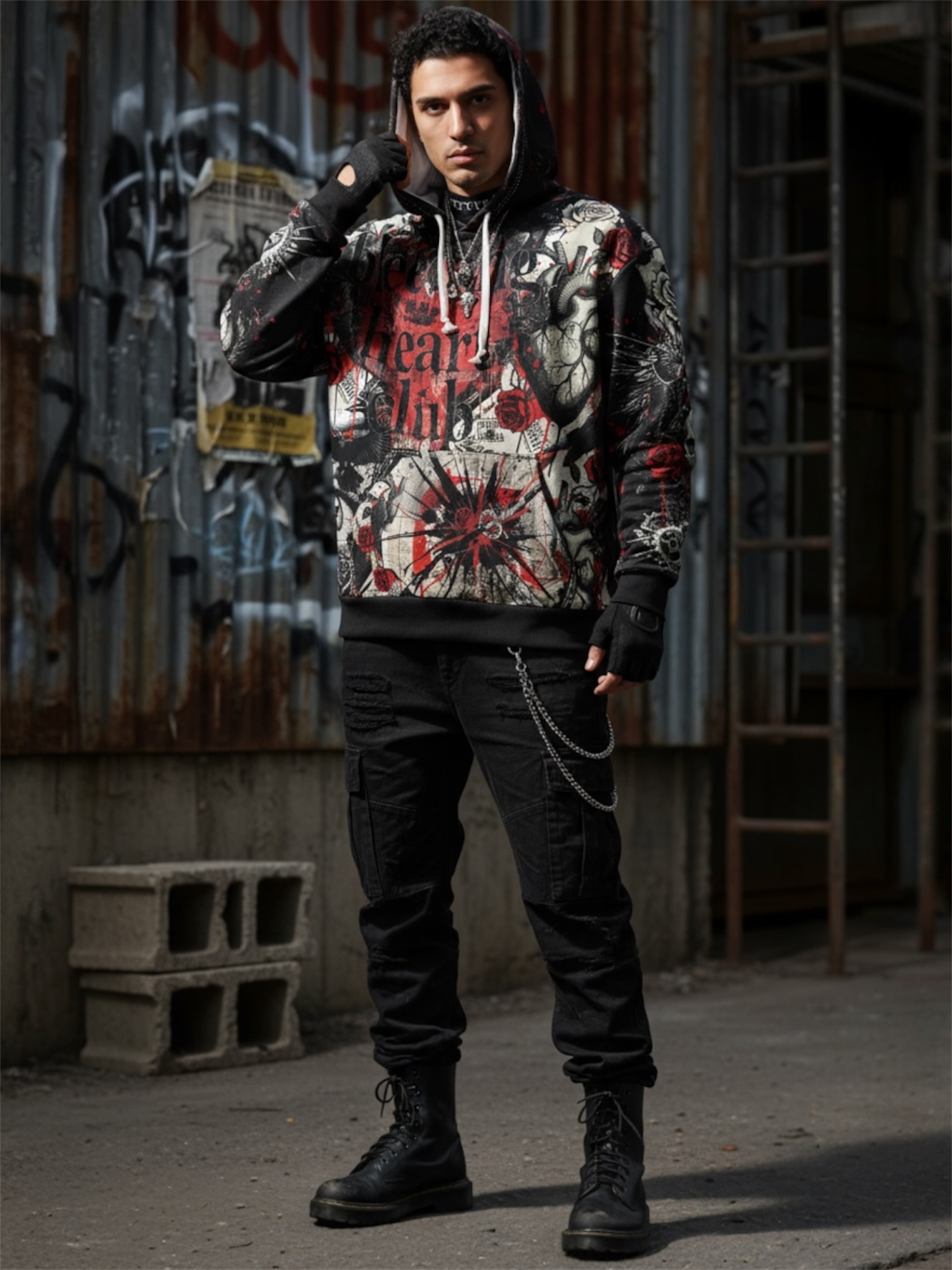 “Bleeding Heart Club” Retro Grunge Hoodie — Trashpolka Pullover product thumbnail image