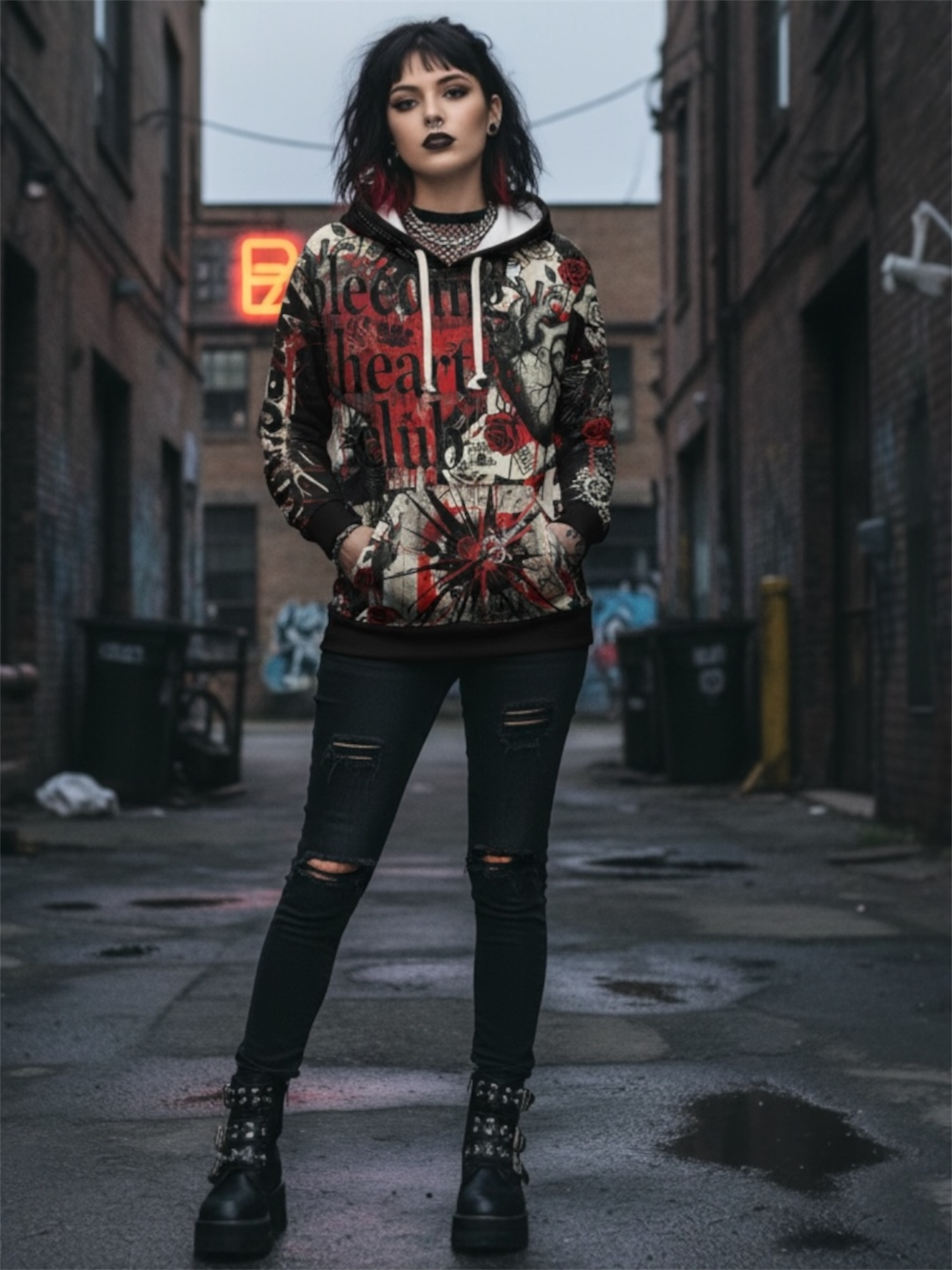 “Bleeding Heart Club” Retro Grunge Hoodie — Trashpolka Pullover product thumbnail image