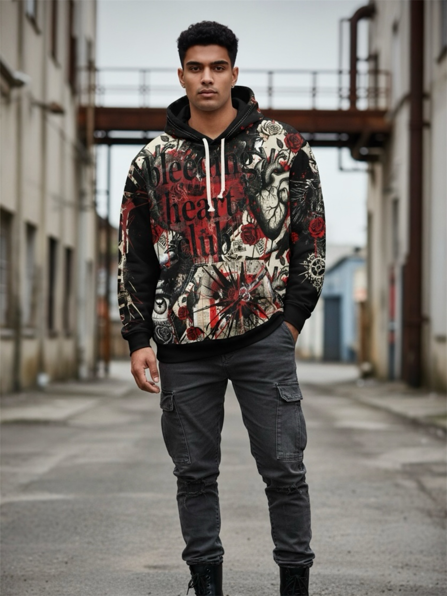 “Bleeding Heart Club” Retro Grunge Hoodie — Trashpolka Pullover product thumbnail image