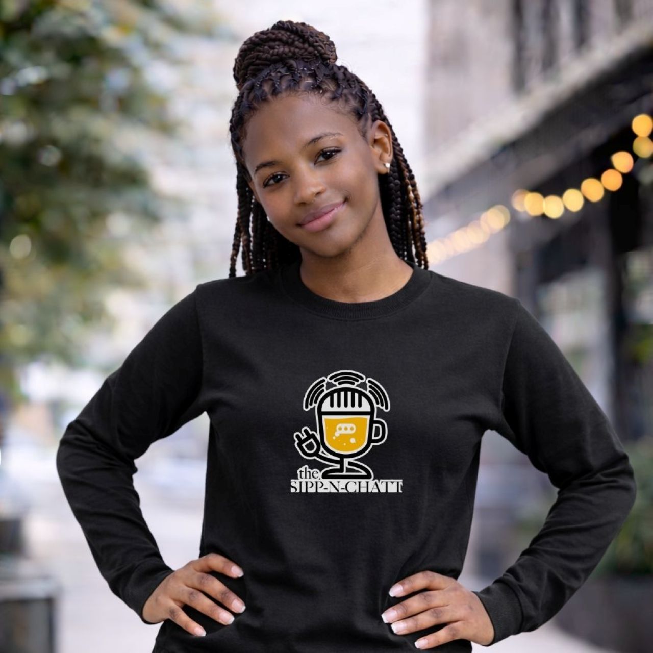 Sipp-N-Chatt Unisex Long Sleeve Tee – Black product thumbnail image