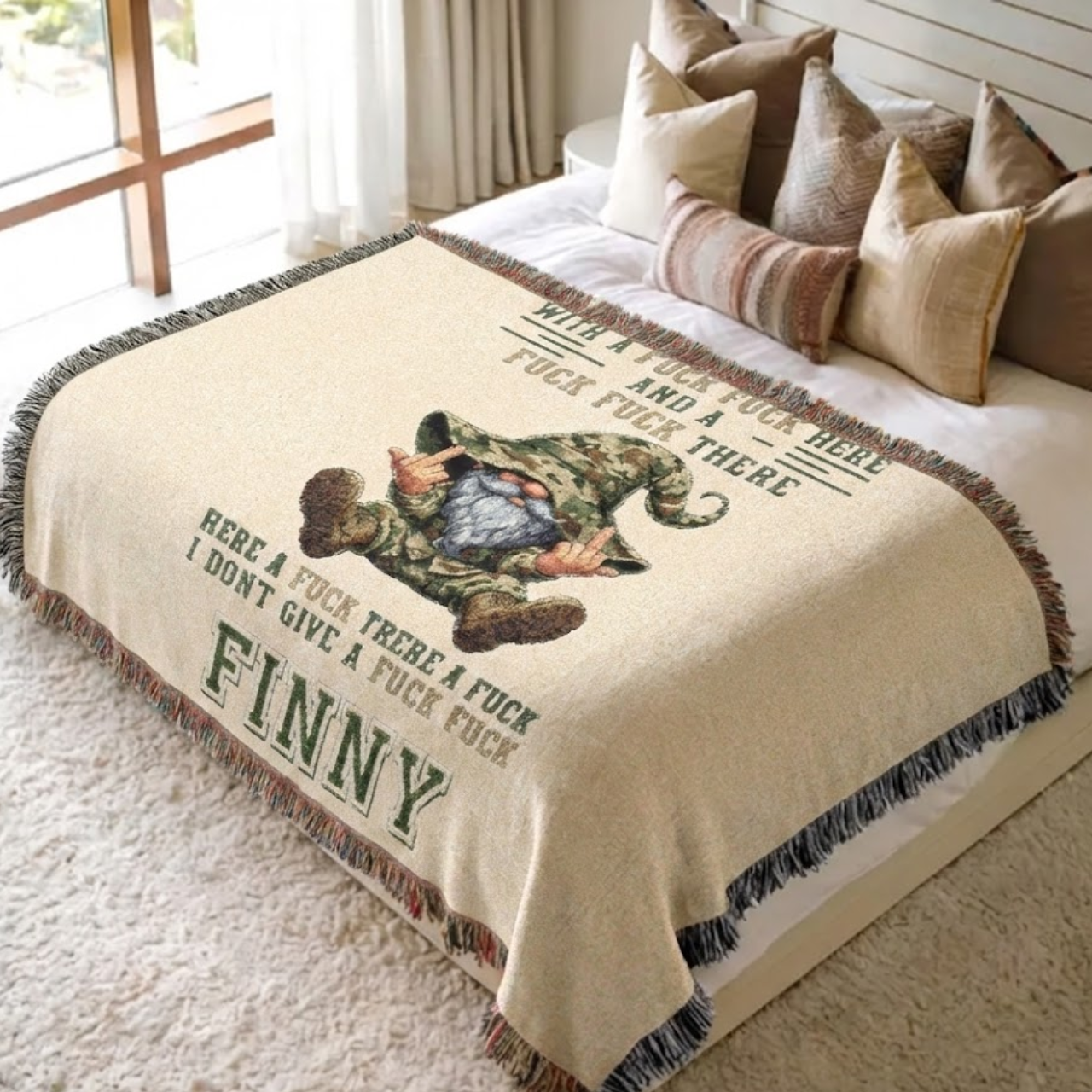 Custom "Zero Fucks" Gnome Woven Blanket | Funny Camo Wizard Throw | Personalized Rude Gag Gift for Him & Her product thumbnail image Custom "Zero Fucks" Gnome Woven Blanket | Funny Camo Wizard Throw | Personalized Rude Gag Gift for Him & Her product thumbnail image