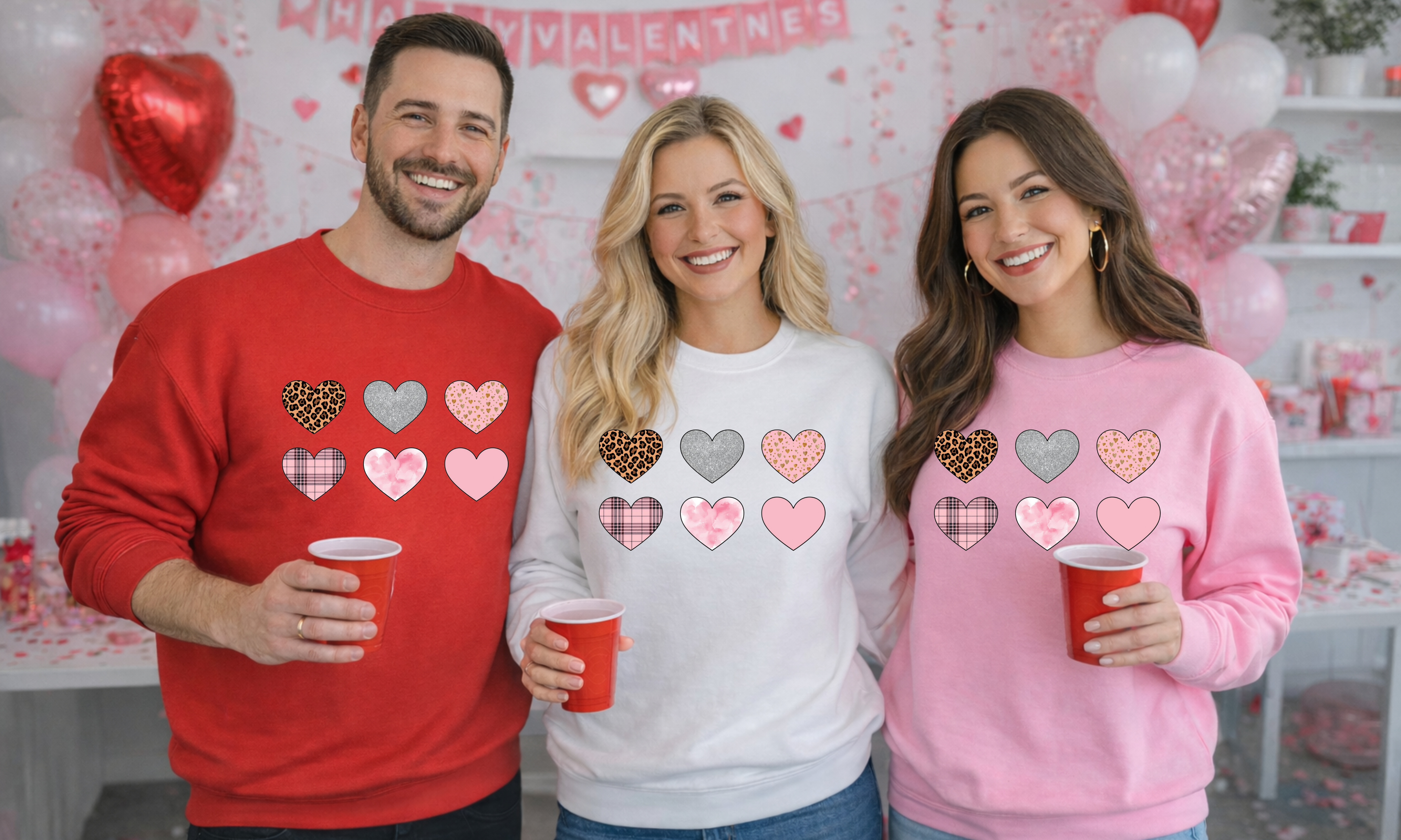 Valentine Pink Plaid Heart Pattern Crewneck Sweatshirt product thumbnail image Valentine Pink Plaid Heart Pattern Crewneck Sweatshirt product thumbnail image