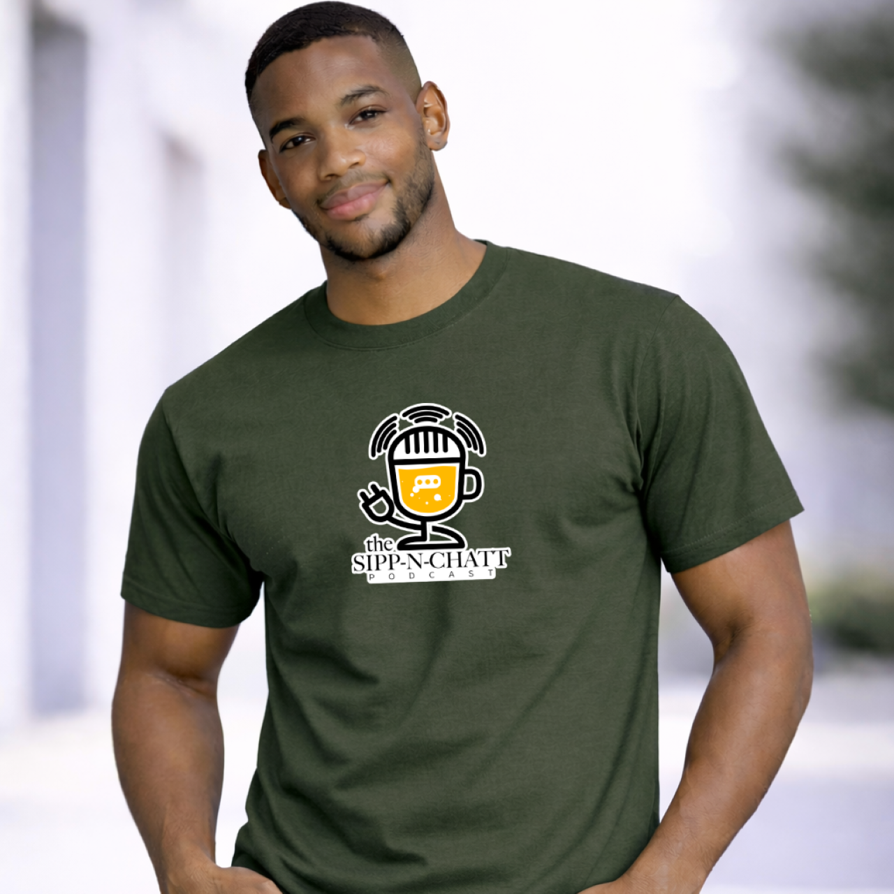 Sipp-N-Chatt Unisex Short Sleeve Tee – Military Green product thumbnail image Sipp-N-Chatt Unisex Short Sleeve Tee – Military Green product thumbnail image