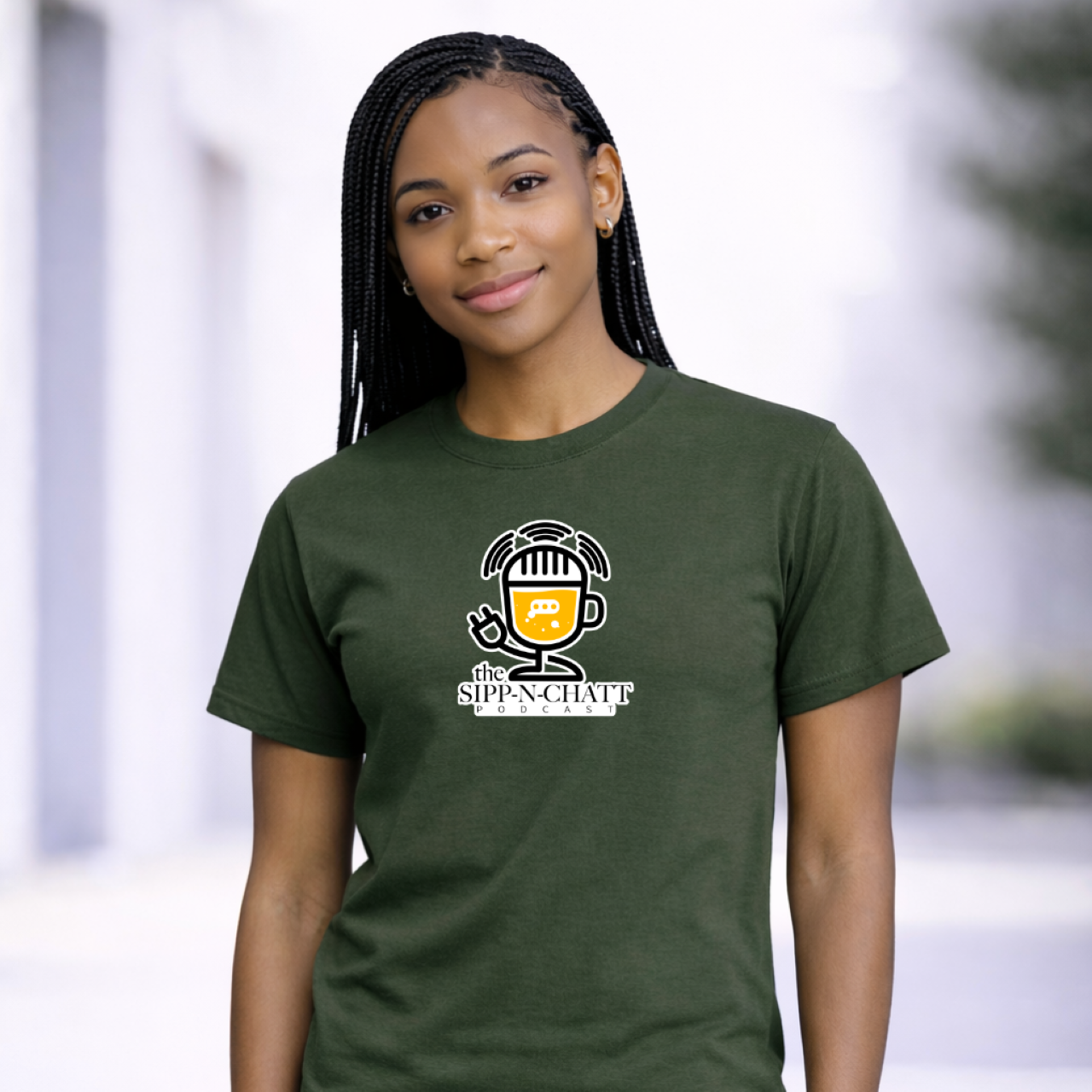 Sipp-N-Chatt Unisex Short Sleeve Tee – Military Green product thumbnail image Sipp-N-Chatt Unisex Short Sleeve Tee – Military Green product thumbnail image