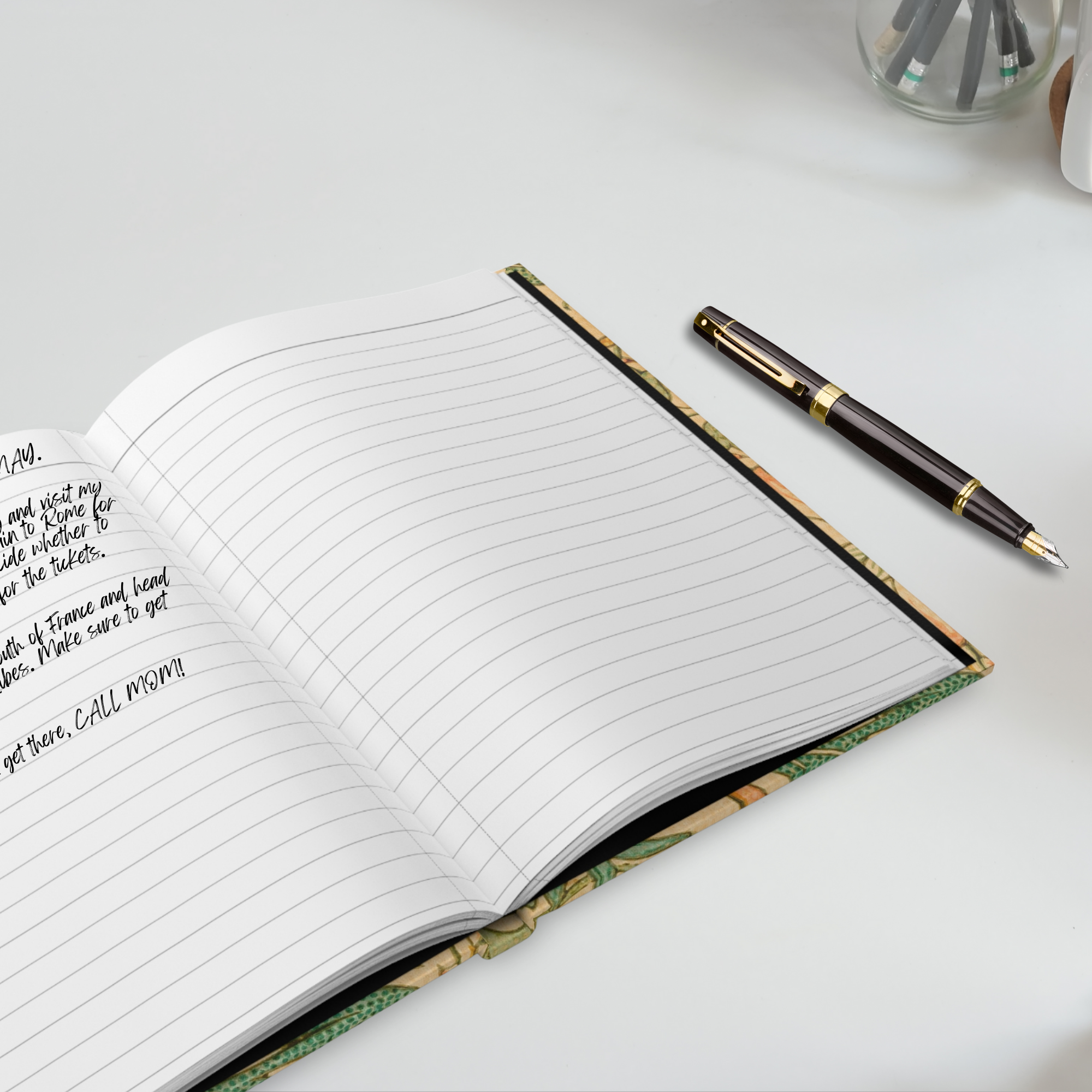 Personalized Pink and Rose travel journal in retro Arts &amp; Crafts William Morris pattern product thumbnail image