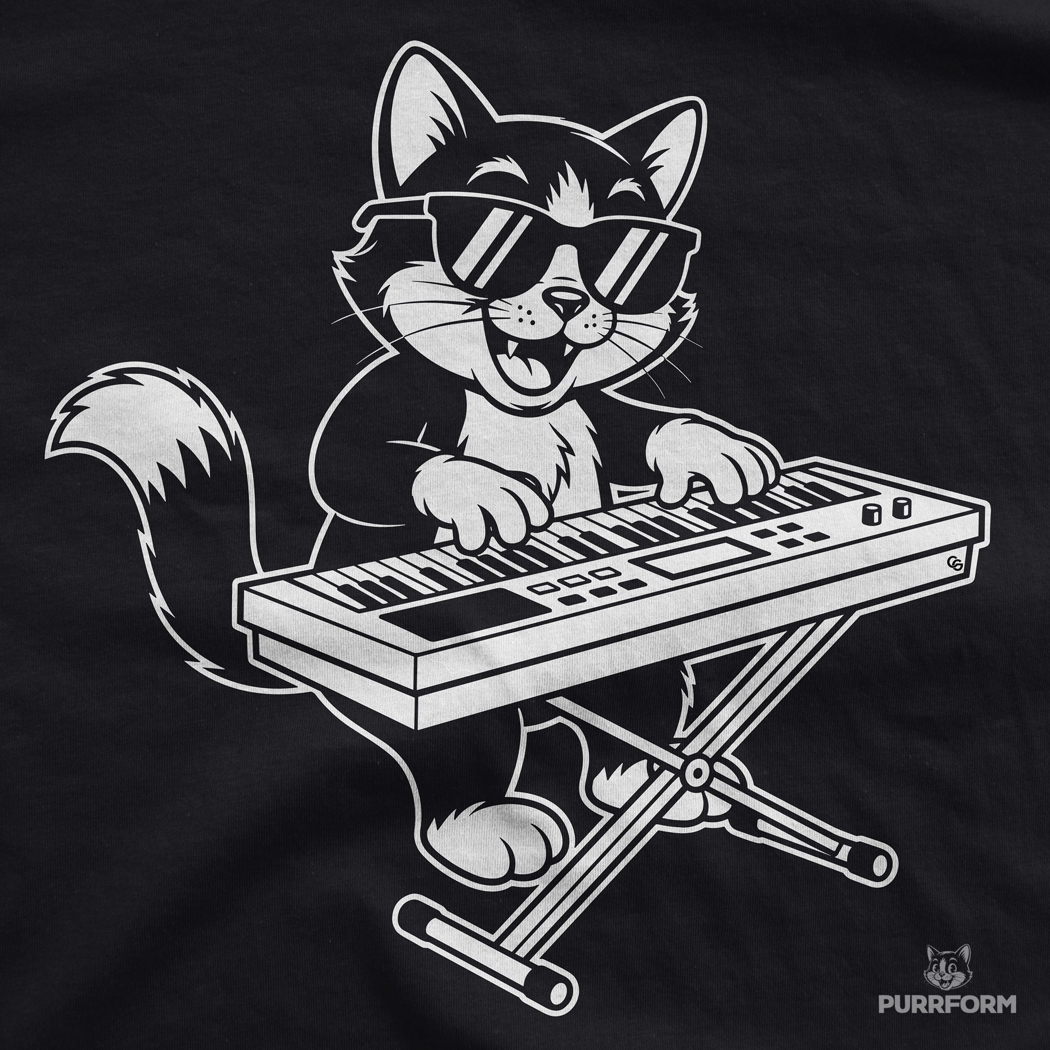 Cool Keyboard Cat DJ Shirt – Funny Musician Cat Playing Synth Keyboard Unisex T-Shirt