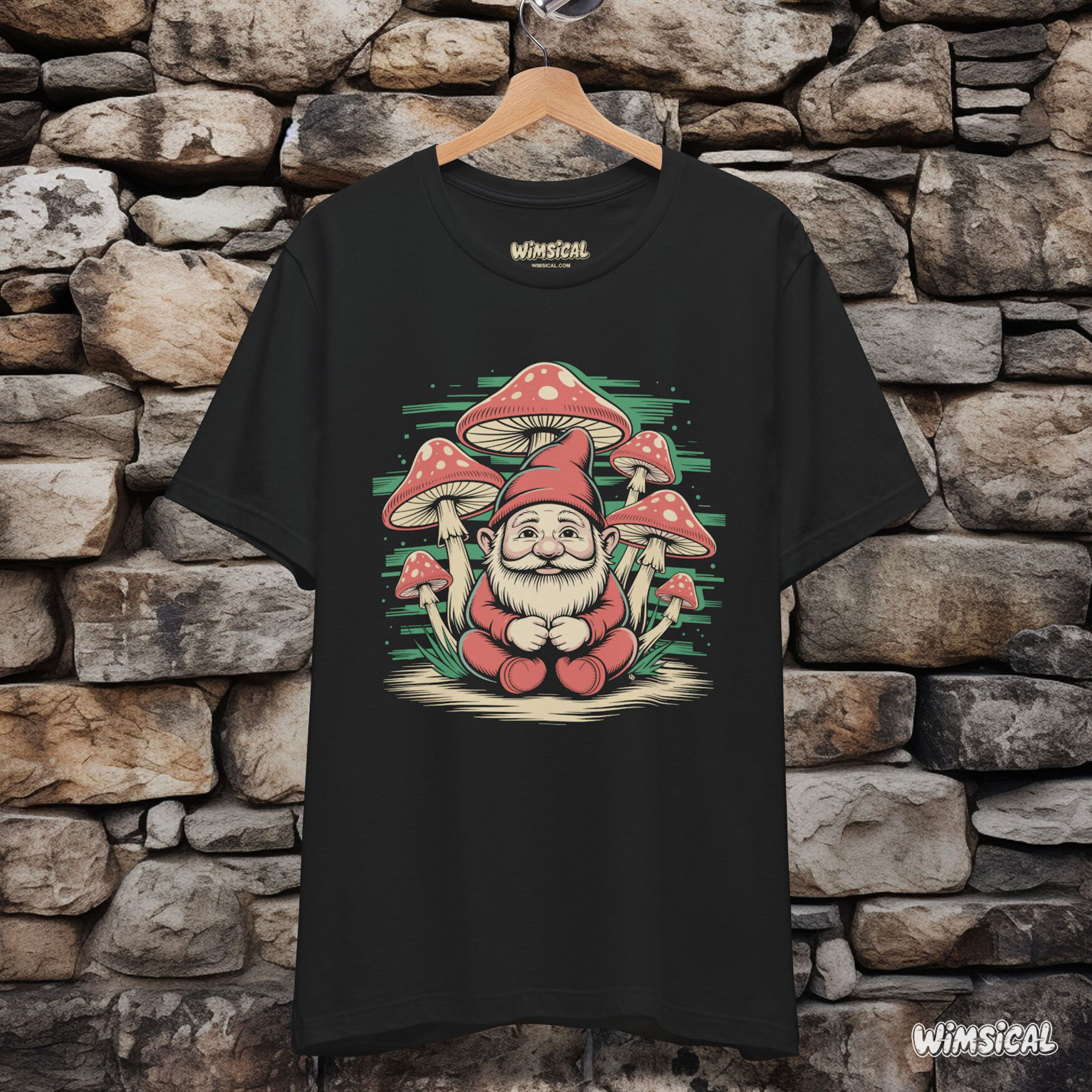 Psychedelic Mushroom Gnome – Trippy Forest Gnome with Magic Mushrooms Retro Fantasy Unisex T-Shirt product thumbnail image