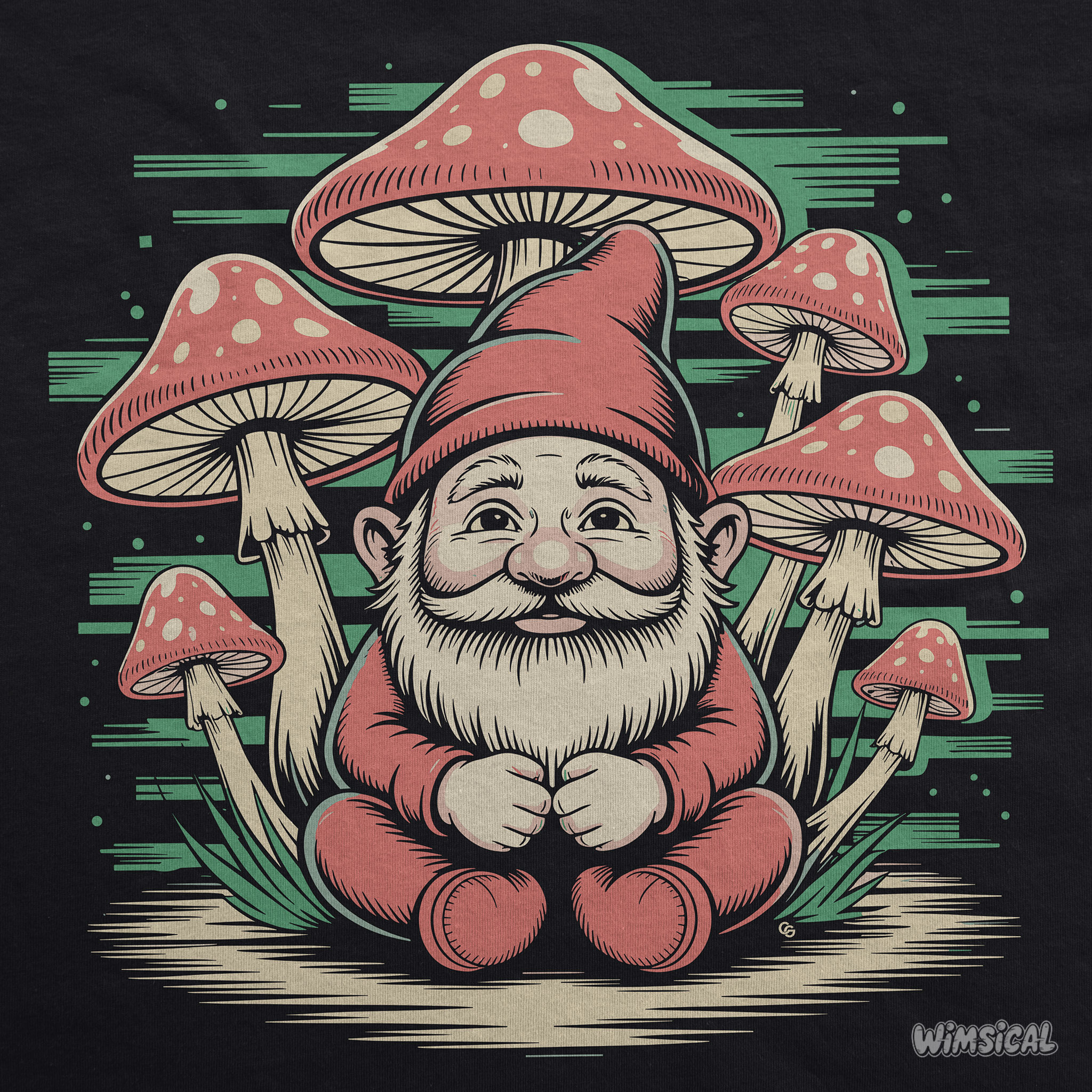 Psychedelic Mushroom Gnome – Trippy Forest Gnome with Magic Mushrooms Retro Fantasy Unisex T-Shirt