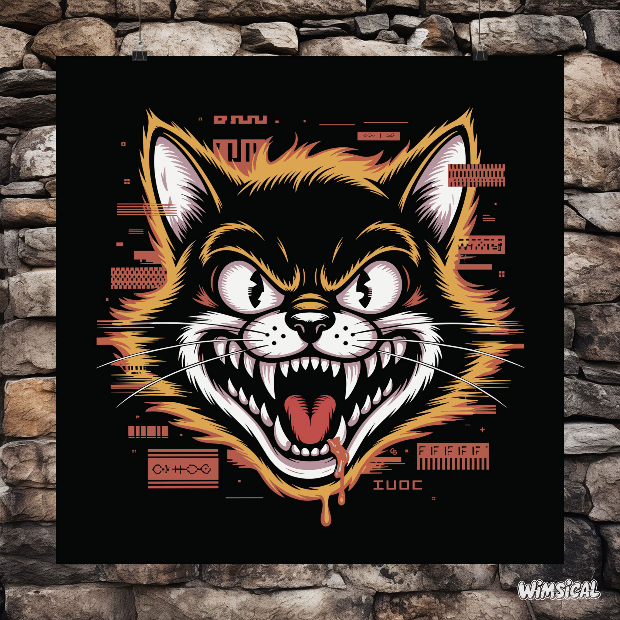 Glitchcore Cat Attack Poster – Cyberpunk Psyop Kitty Retro Poster