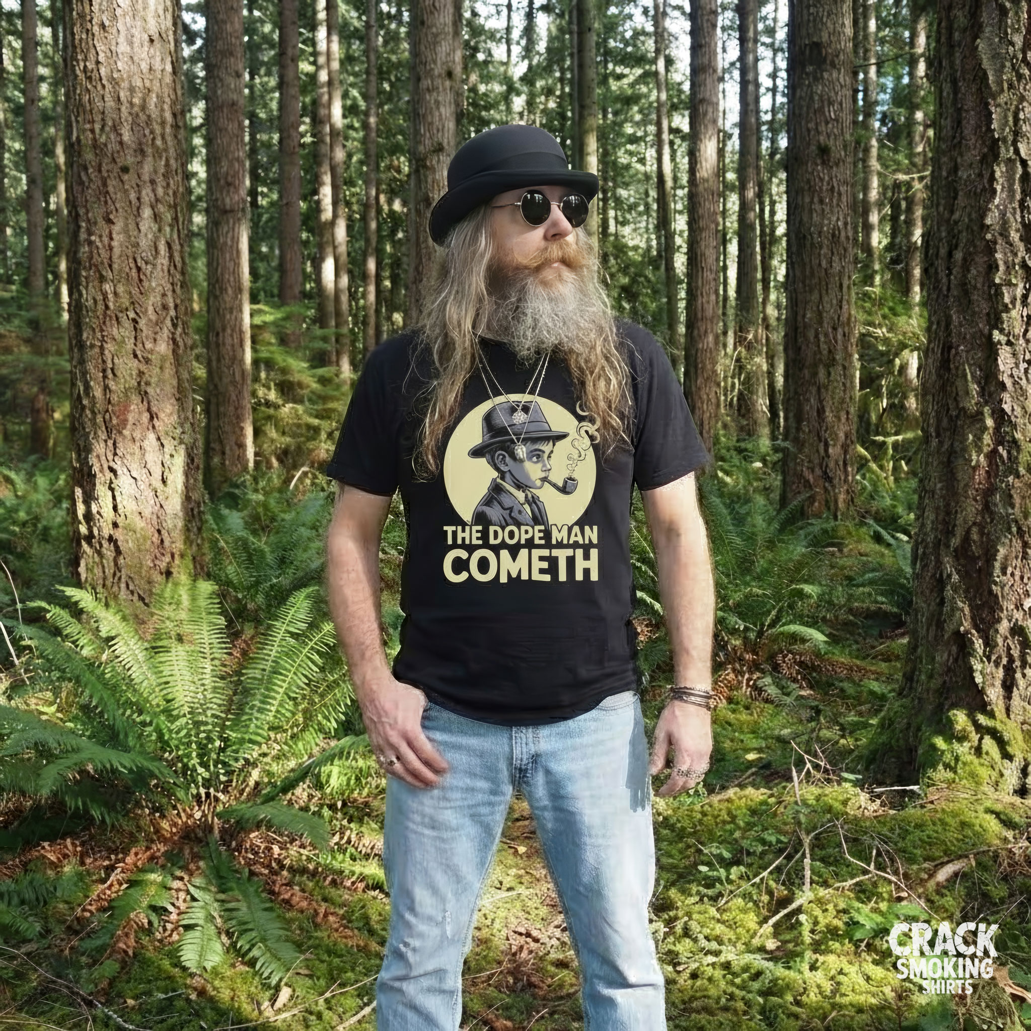 The Dope Man Cometh – Retro Noir Pipe Smoking Character Statement Unisex T-Shirt product thumbnail image The Dope Man Cometh – Retro Noir Pipe Smoking Character Statement Unisex T-Shirt product thumbnail image