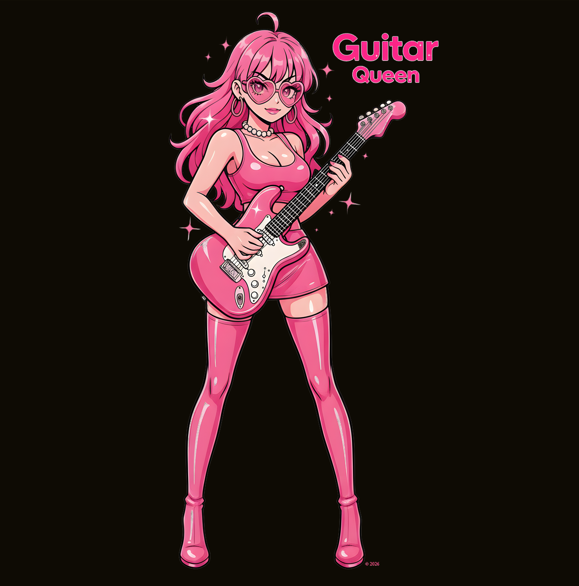 Bimbocore Pink T-Shirt — Pink "Guitar Queen" Graphic Tee ("Guitar Girl") product thumbnail image Bimbocore Pink T-Shirt — Pink "Guitar Queen" Graphic Tee ("Guitar Girl") product thumbnail image