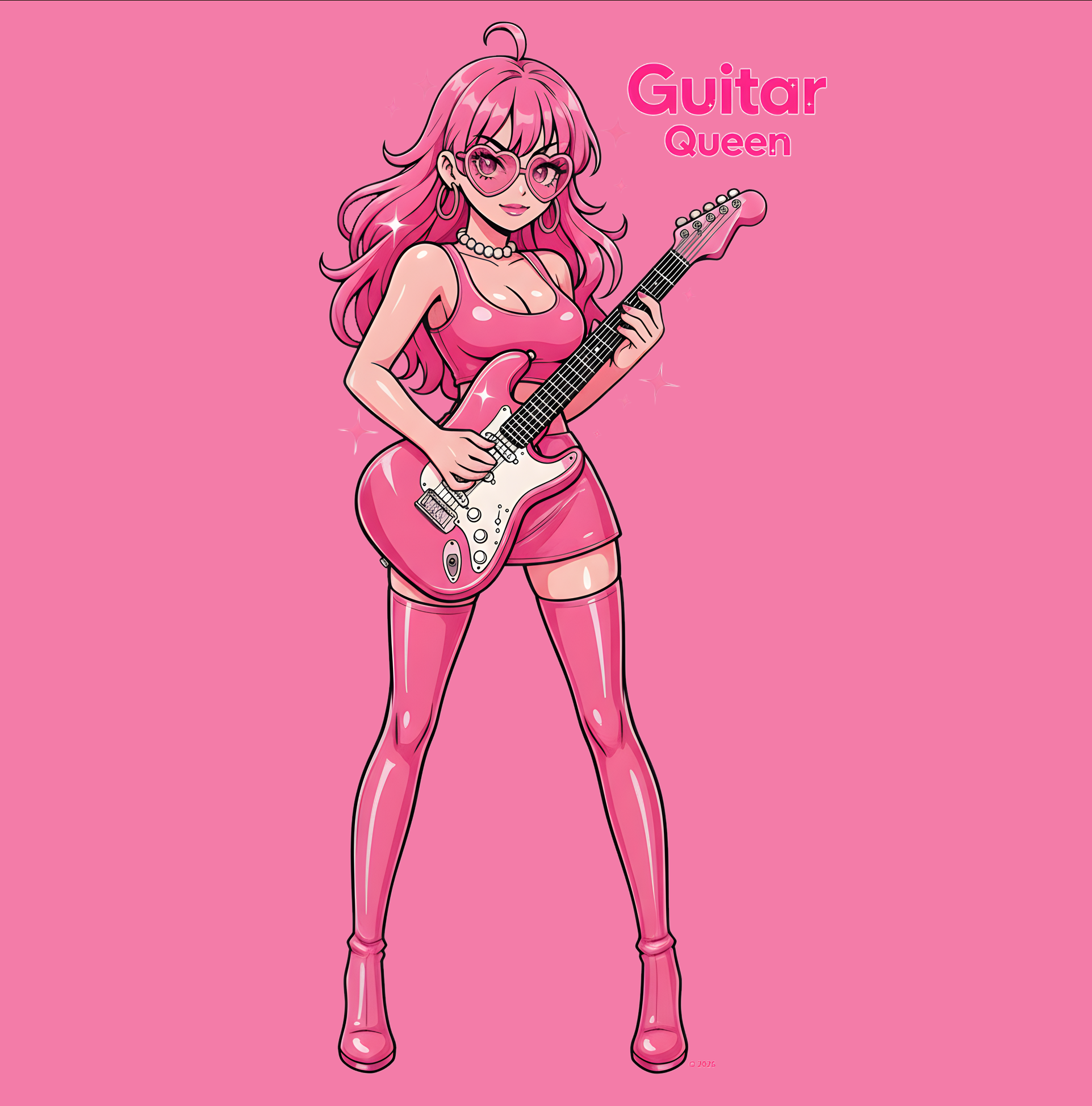 Bimbocore Pink T-Shirt — Pink "Guitar Queen" Graphic Tee ("Guitar Girl") product thumbnail image Bimbocore Pink T-Shirt — Pink "Guitar Queen" Graphic Tee ("Guitar Girl") product thumbnail image
