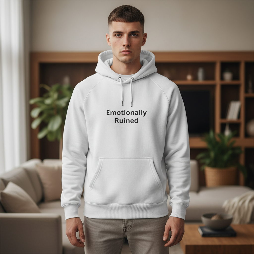 Emotionally Ruined Hoodie — Minimal Text Graphic Pullover product thumbnail image Emotionally Ruined Hoodie — Minimal Text Graphic Pullover product thumbnail image