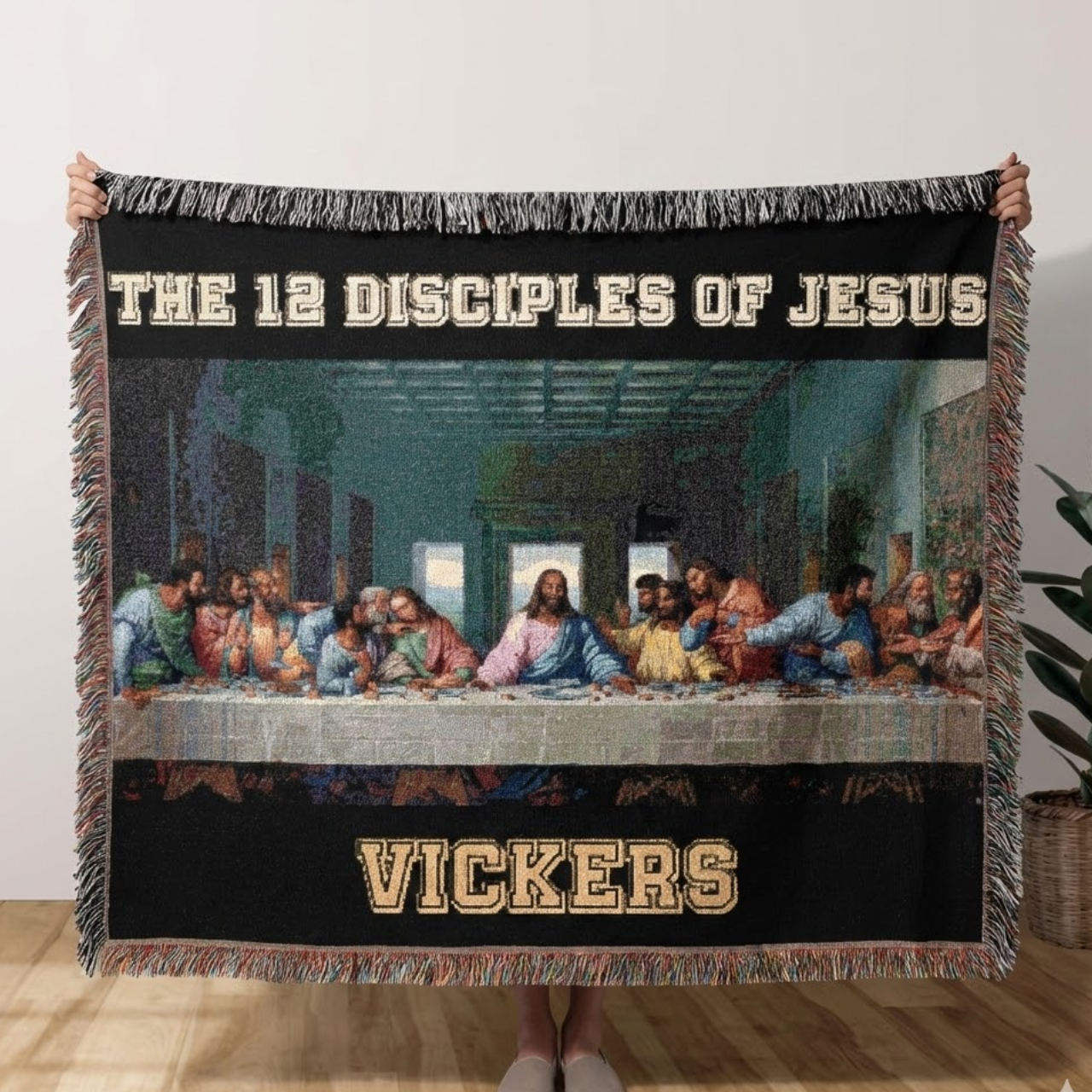 Personalized Last Supper Woven Tapestry Throw – Custom Family Name Heirloom Blanket | "The 12 Disciples" Christian Home Decor product thumbnail image