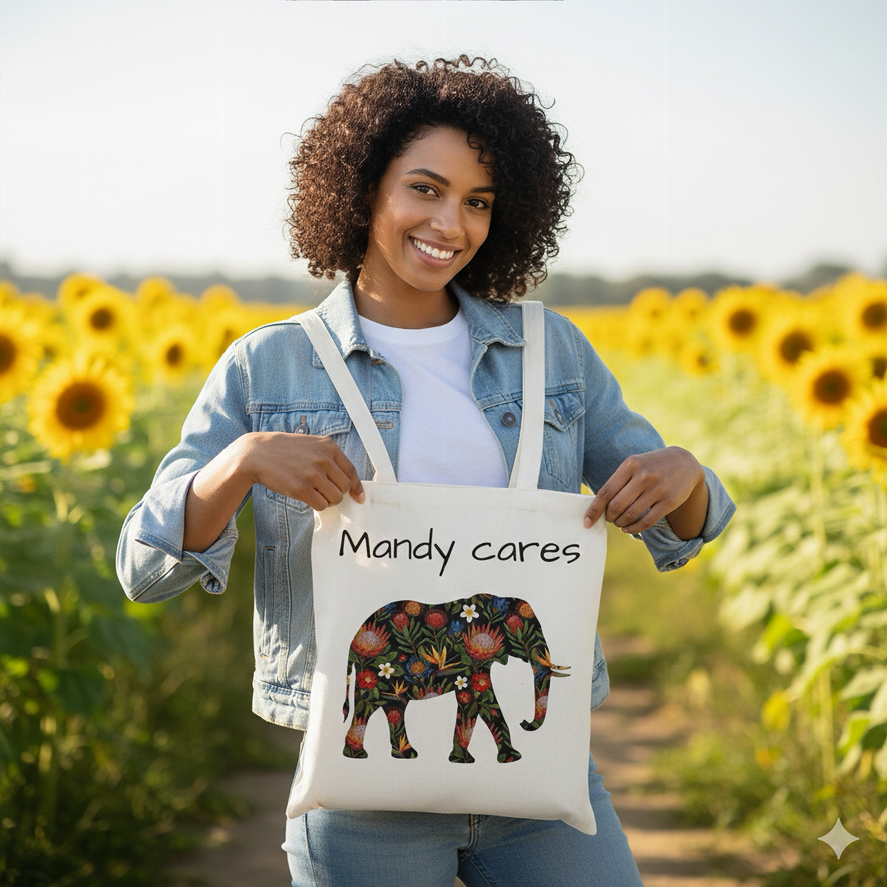 Floral Elephant Canvas Tote Bag